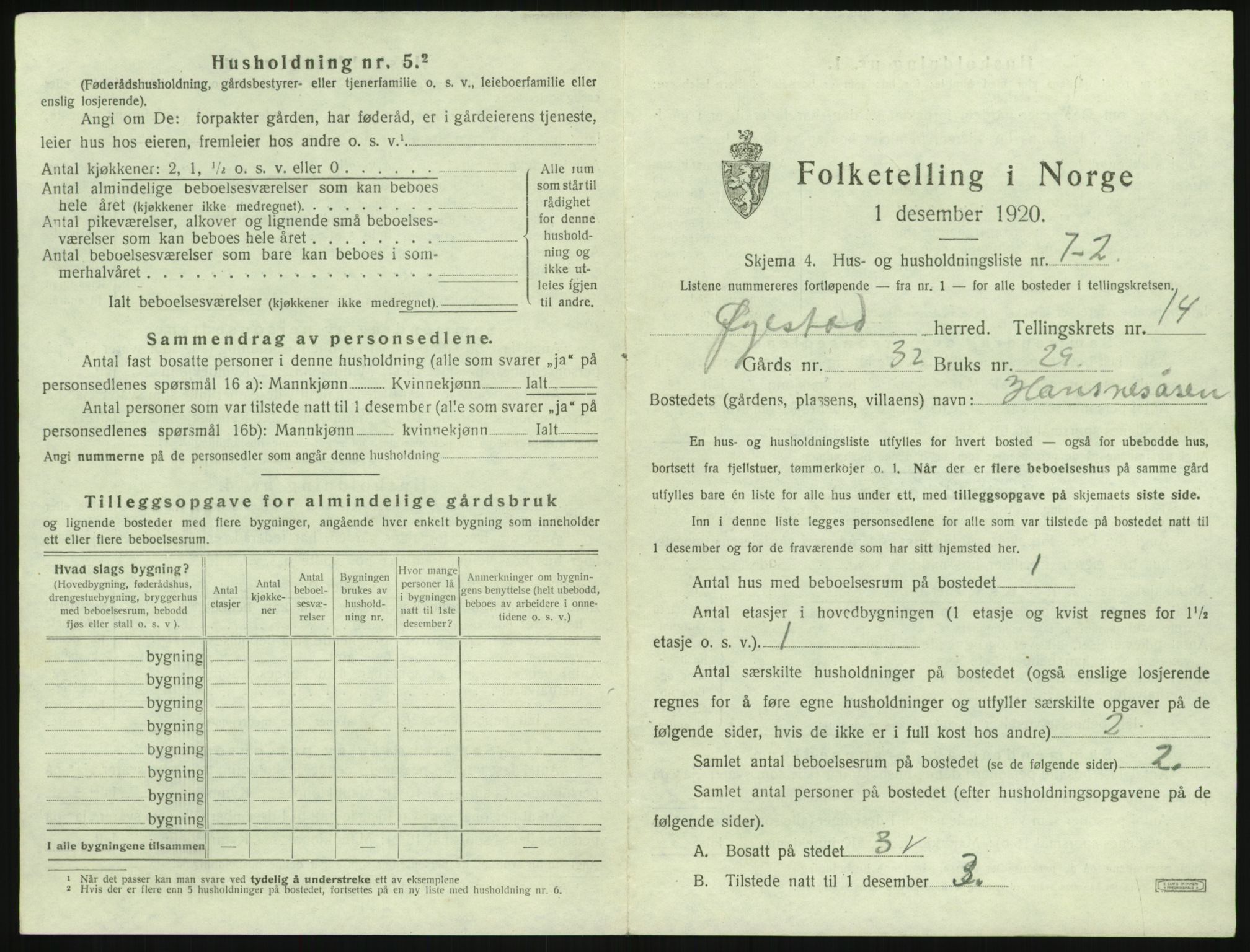 SAK, 1920 census for Øyestad, 1920, p. 1700