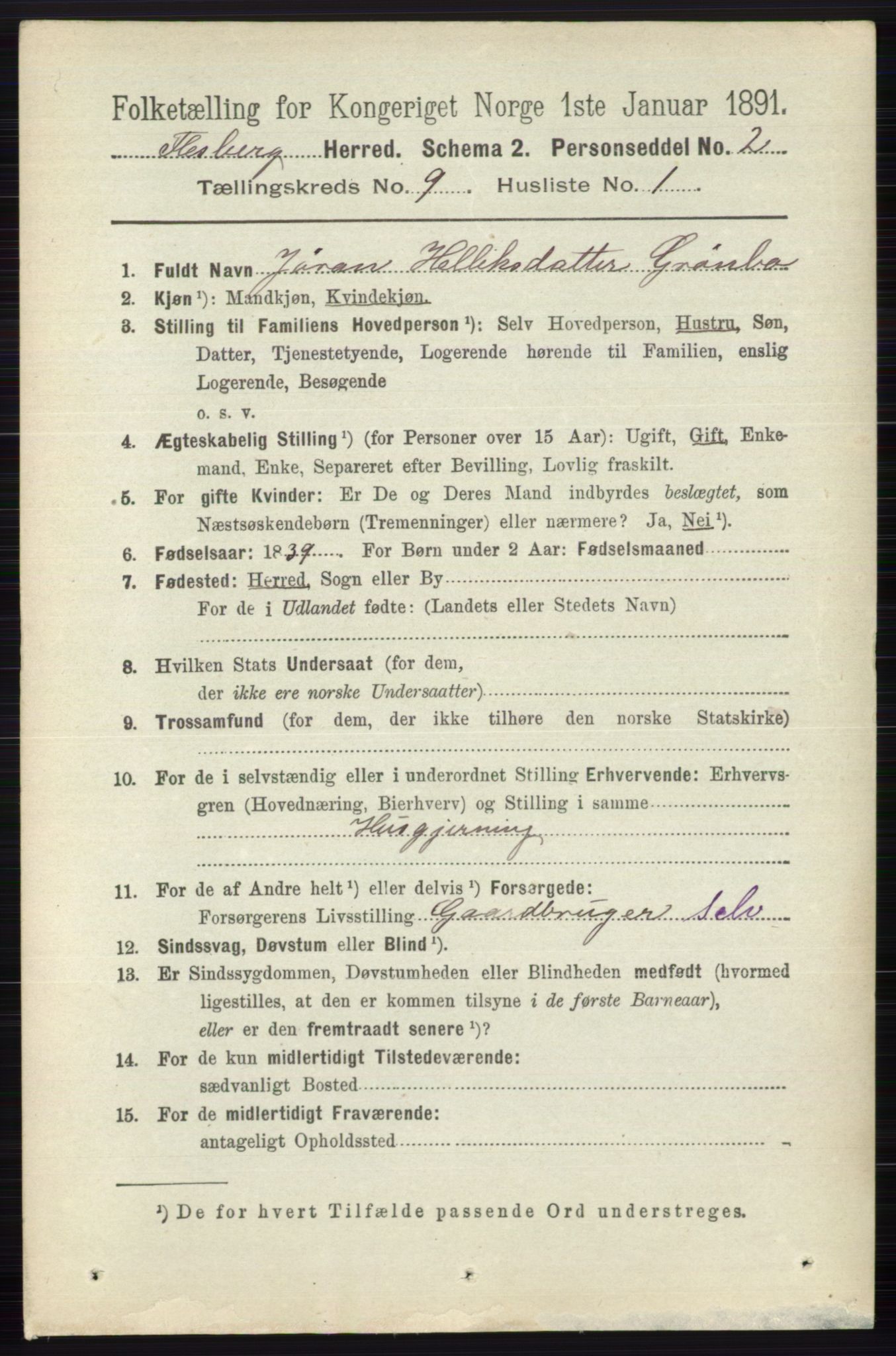 RA, 1891 census for 0631 Flesberg, 1891, p. 1527