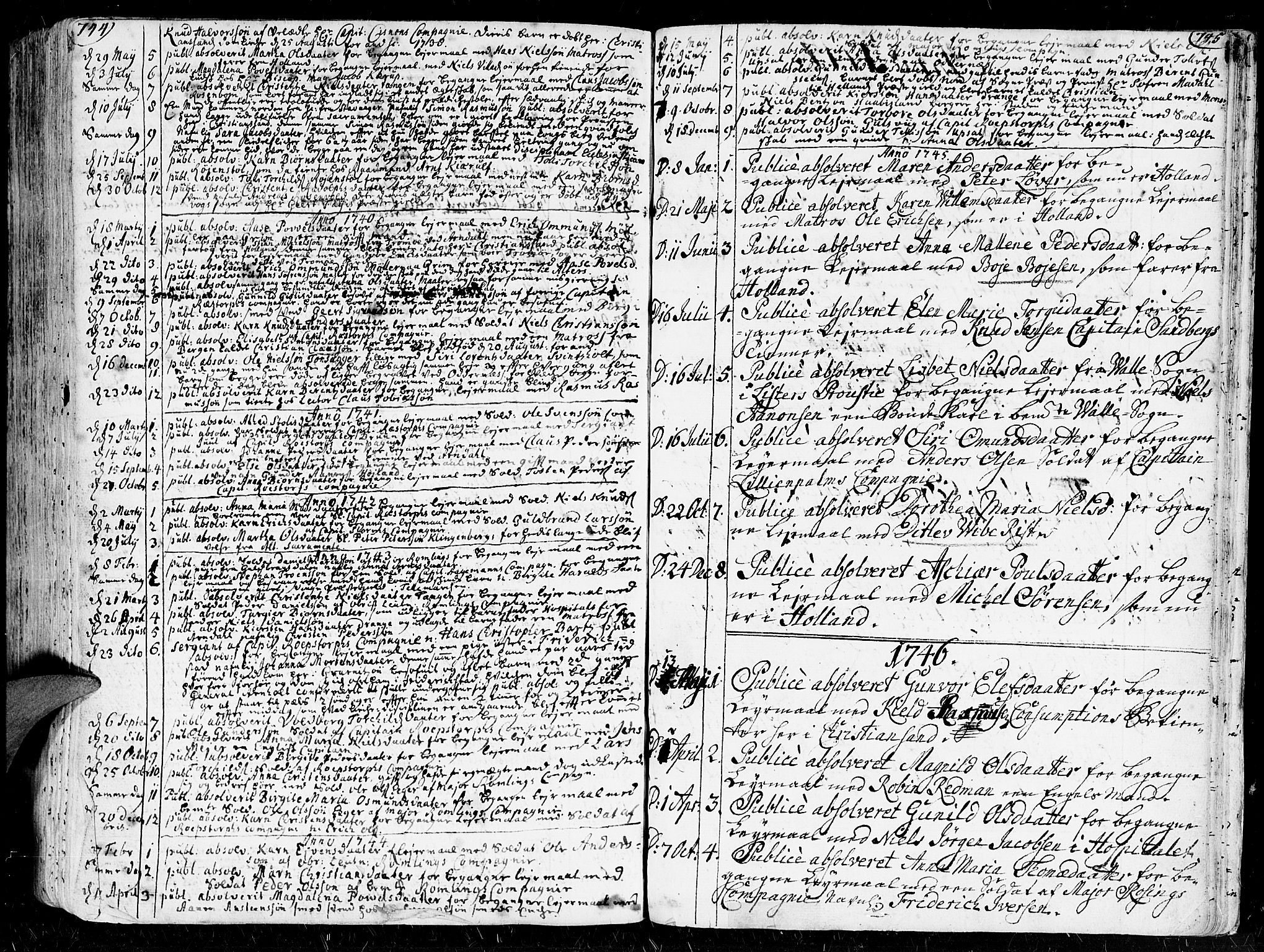 Kristiansand domprosti, AV/SAK-1112-0006/F/Fa/L0001: Parish register (official) no. A 1, 1734-1793, p. 744-745