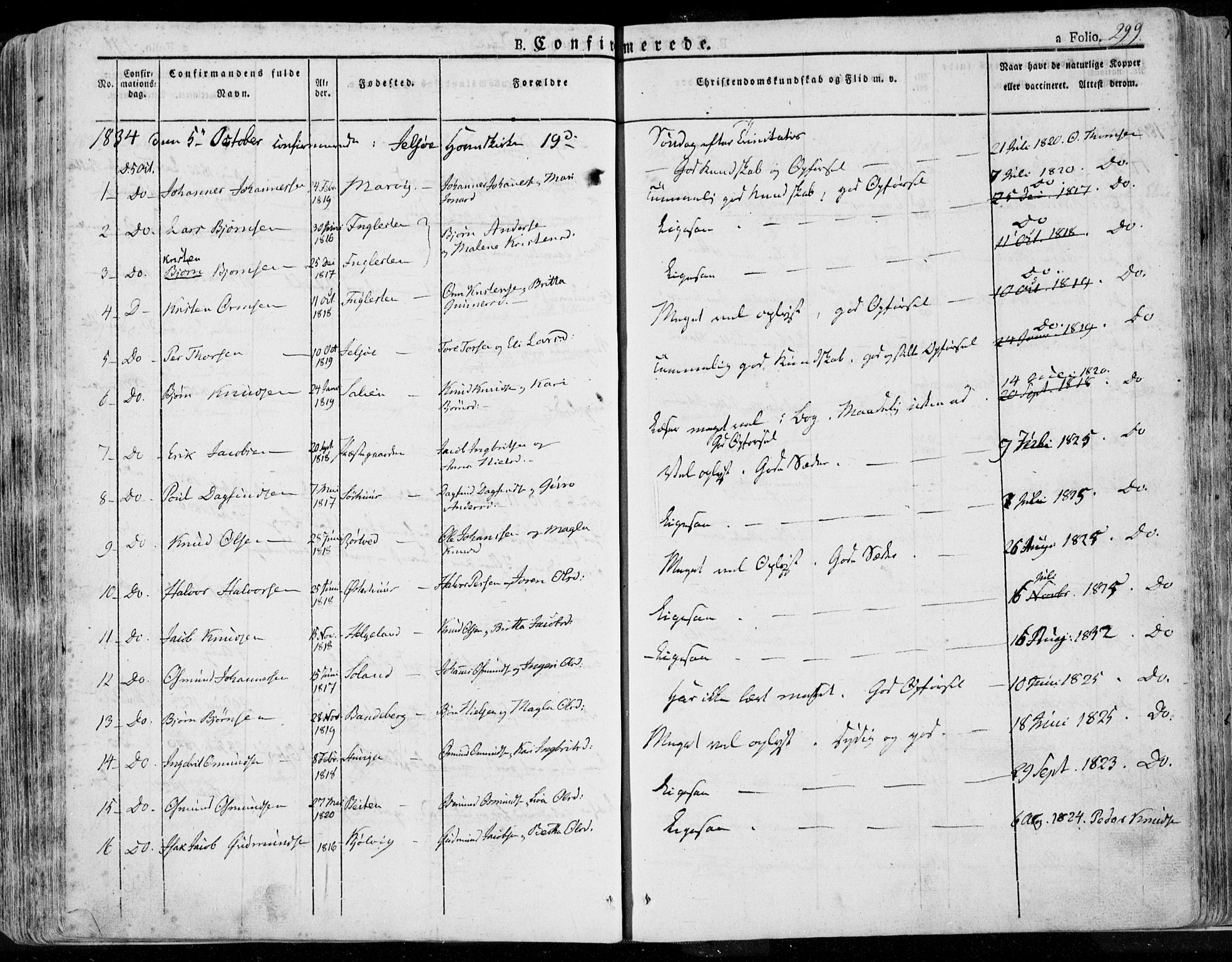 Jelsa sokneprestkontor, SAST/A-101842/01/IV: Parish register (official) no. A 6.1, 1828-1853, p. 299
