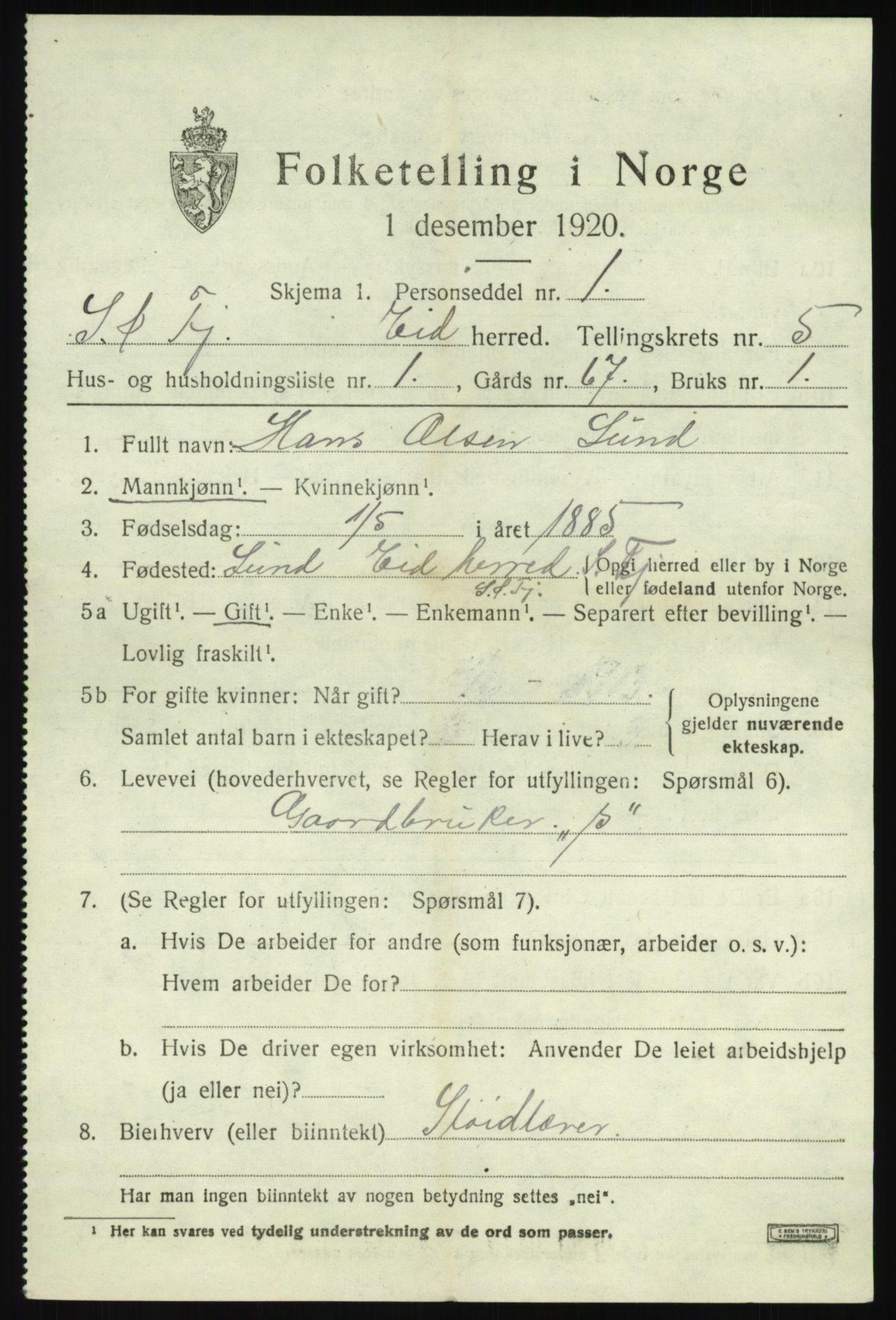 SAB, 1920 census for Eid, 1920, p. 2412