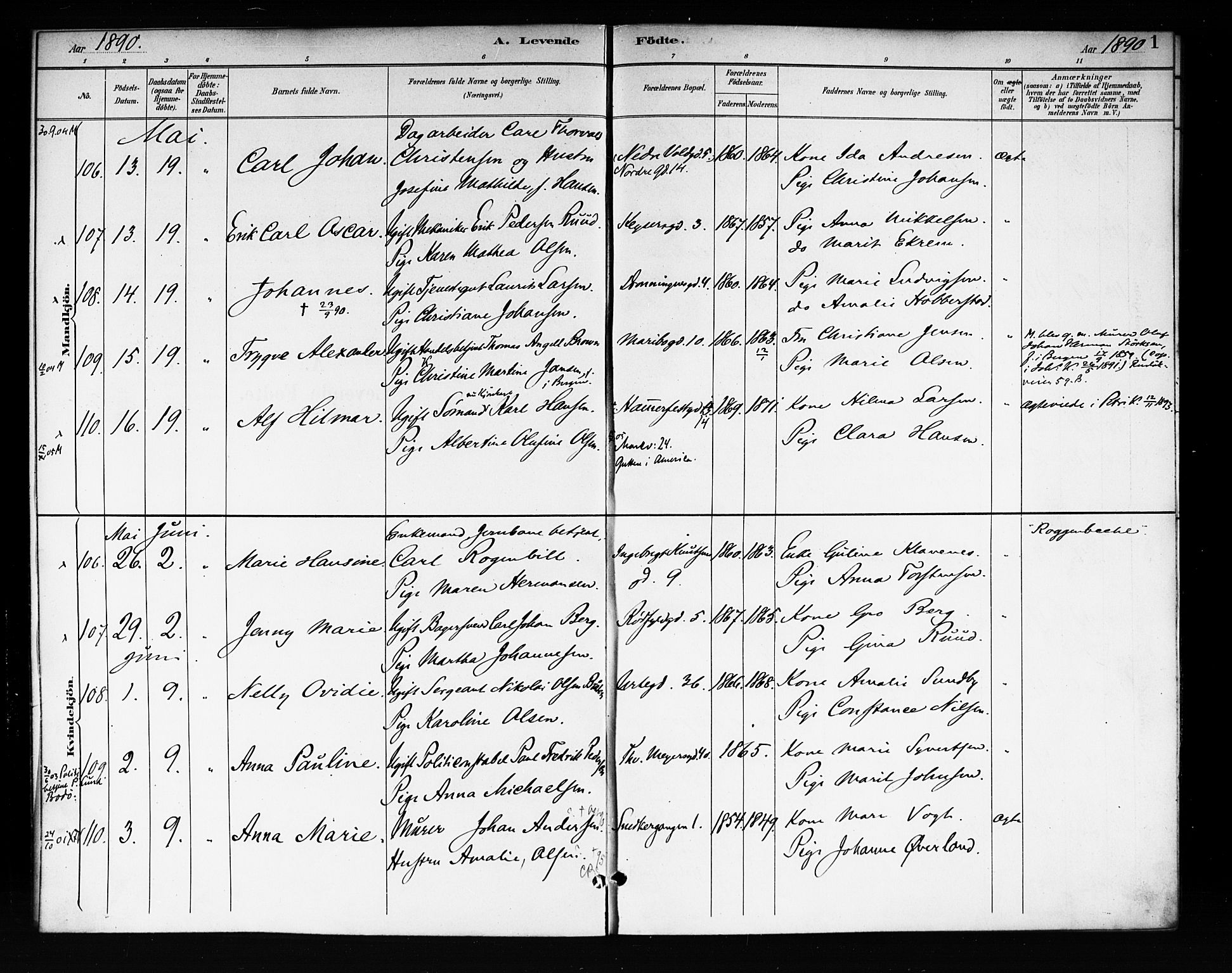 Rikshospitalet prestekontor Kirkebøker, AV/SAO-A-10309b/F/L0008: Parish register (official) no. 8, 1890-1893, p. 1