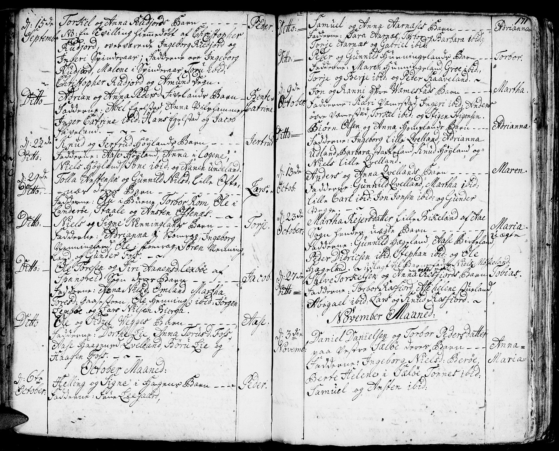 Lyngdal sokneprestkontor, AV/SAK-1111-0029/F/Fa/Fac/L0001: Parish register (official) no. A 1, 1727-1779, p. 171