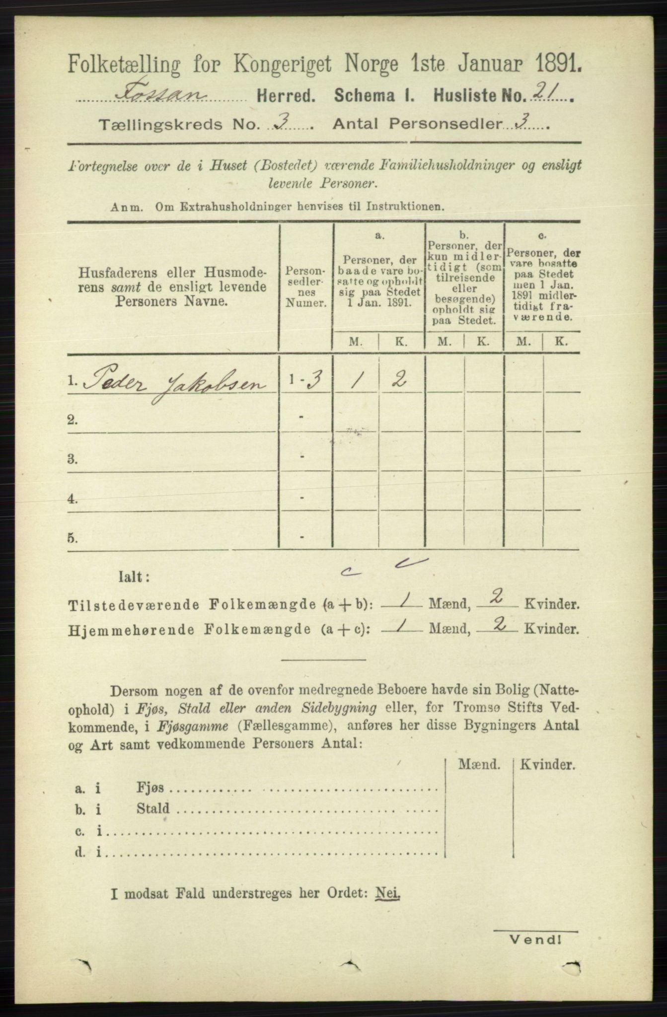 RA, 1891 census for 1129 Forsand, 1891, p. 319