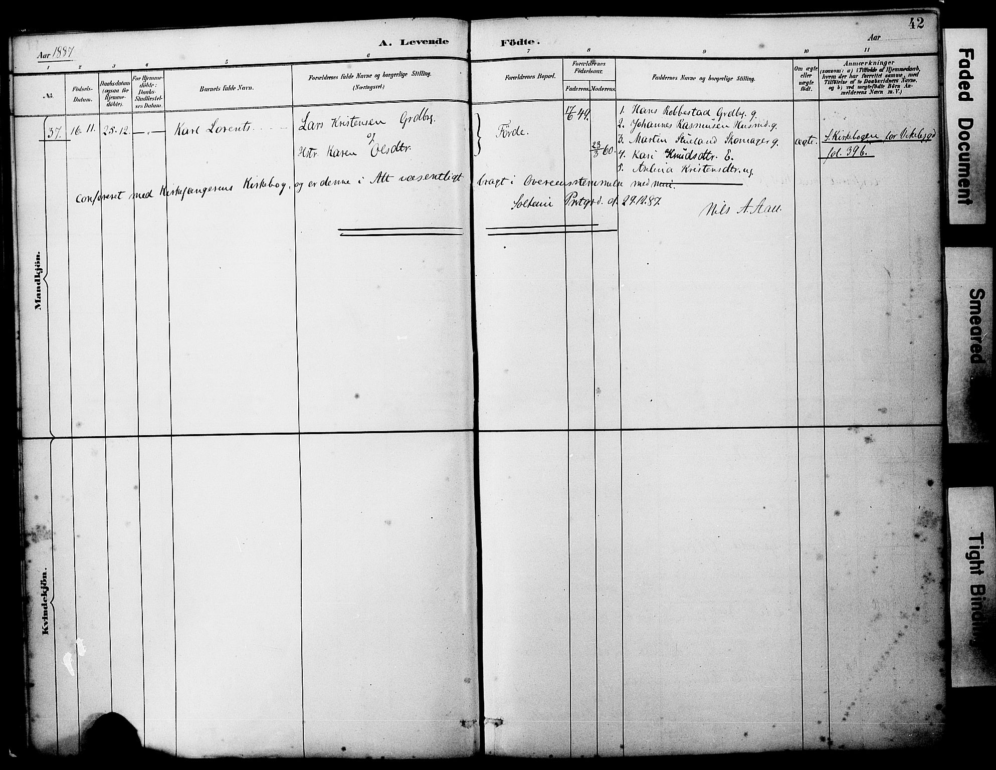 Sveio Sokneprestembete, AV/SAB-A-78501/H/Haa: Parish register (official) no. B 2, 1883-1894, p. 42