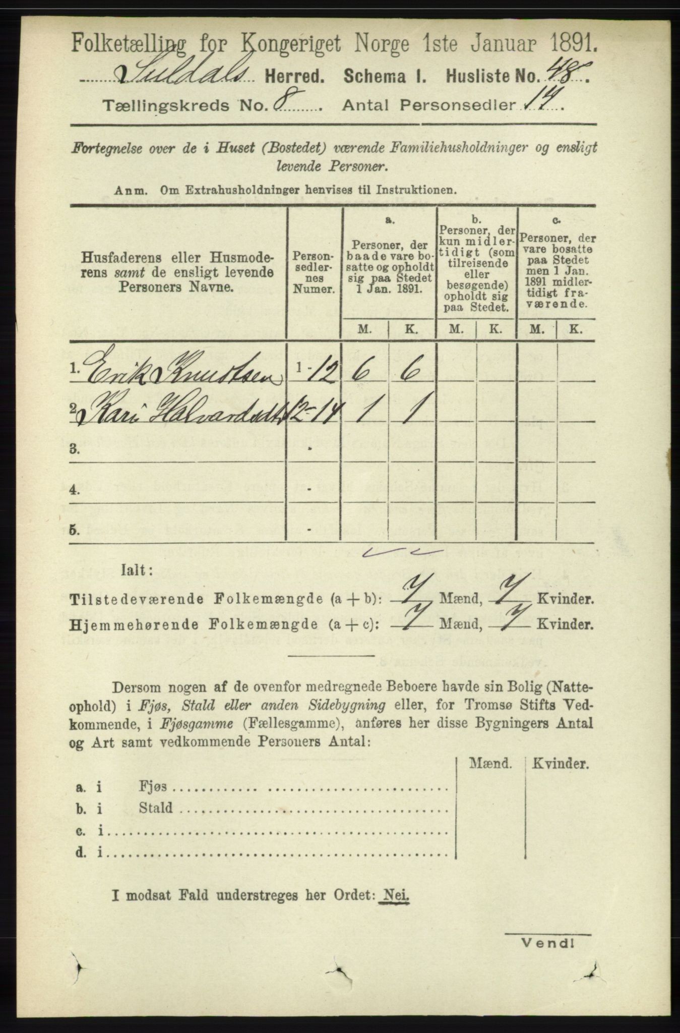 RA, 1891 census for 1134 Suldal, 1891, p. 2286