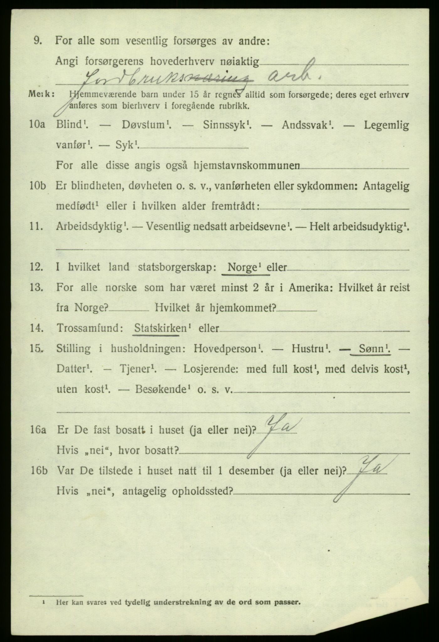 SAB, 1920 census for Jostedal, 1920, p. 1511