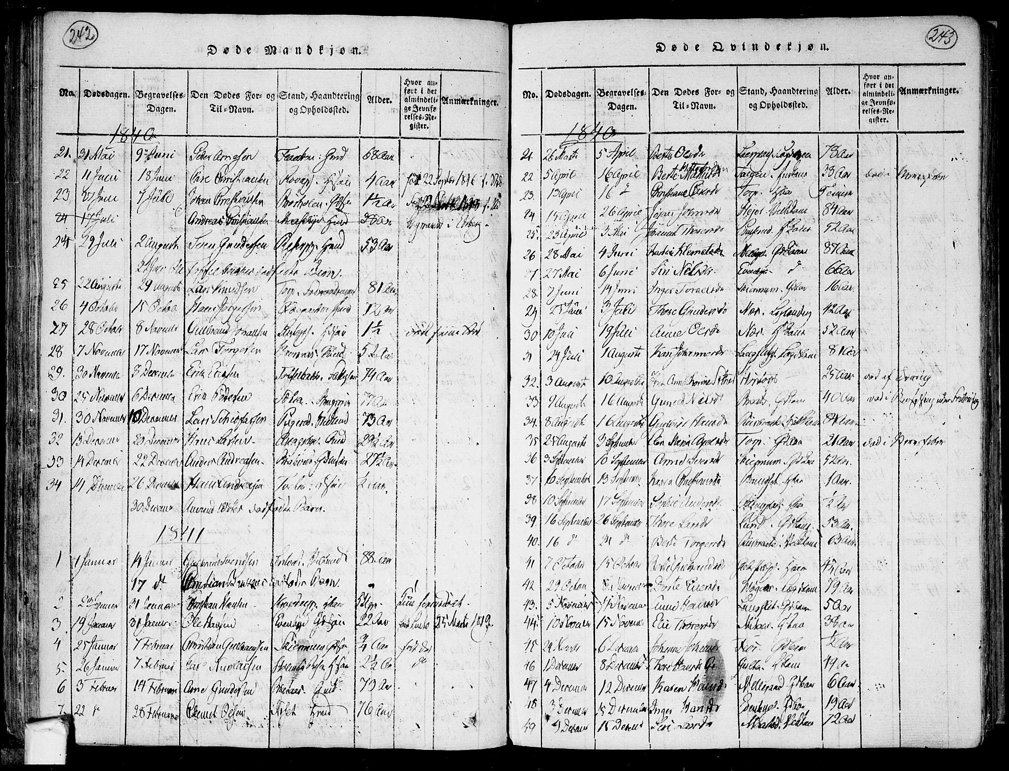 Trøgstad prestekontor Kirkebøker, SAO/A-10925/F/Fa/L0006: Parish register (official) no. I 6, 1815-1844, p. 242-243