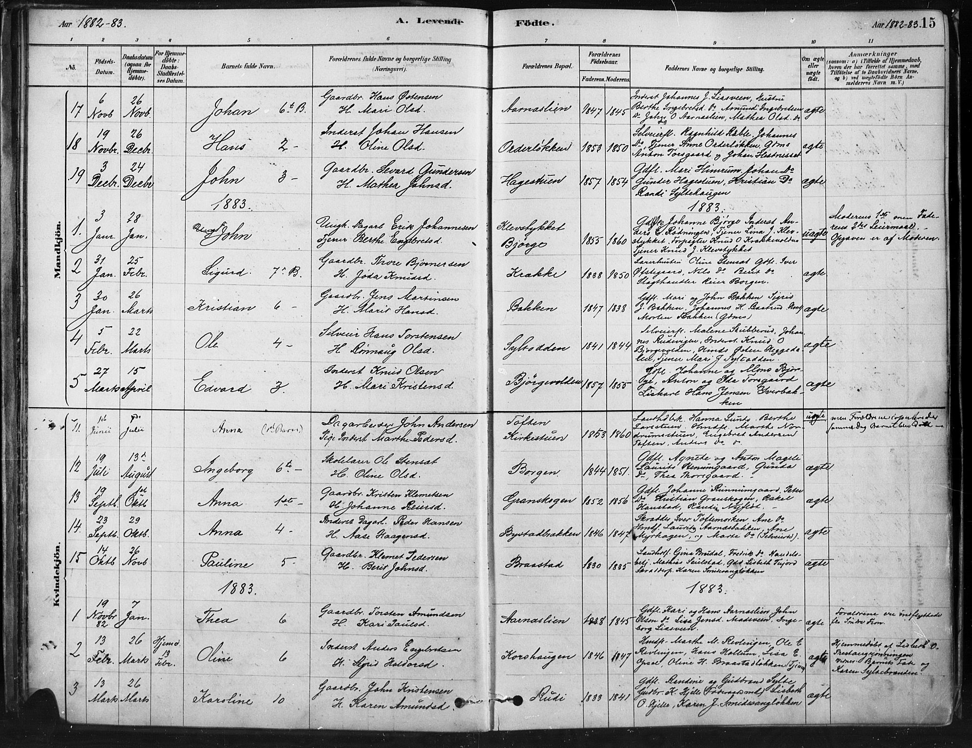 Ringebu prestekontor, SAH/PREST-082/H/Ha/Haa/L0009: Parish register (official) no. 9, 1878-1898, p. 15