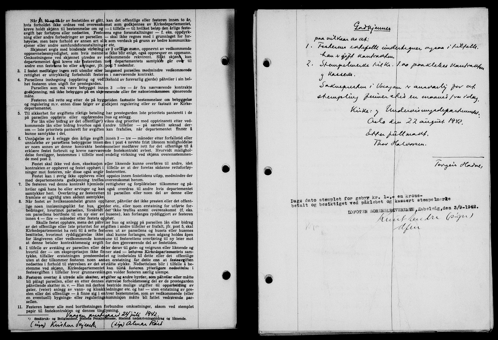 Lofoten sorenskriveri, SAT/A-0017/1/2/2C/L0010a: Mortgage book no. 10a, 1942-1943, Diary no: : 1475/1942