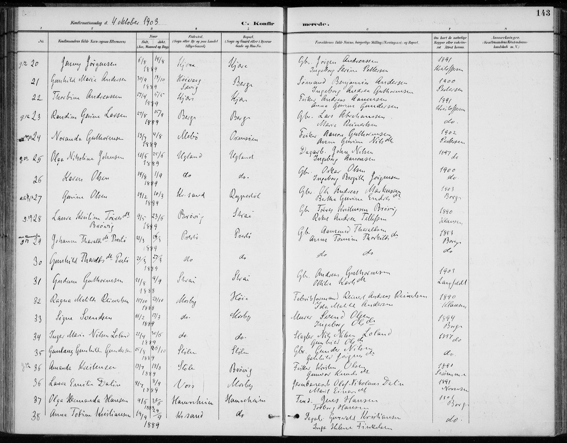 Oddernes sokneprestkontor, AV/SAK-1111-0033/F/Fa/Faa/L0010: Parish register (official) no. A 10, 1897-1911, p. 143