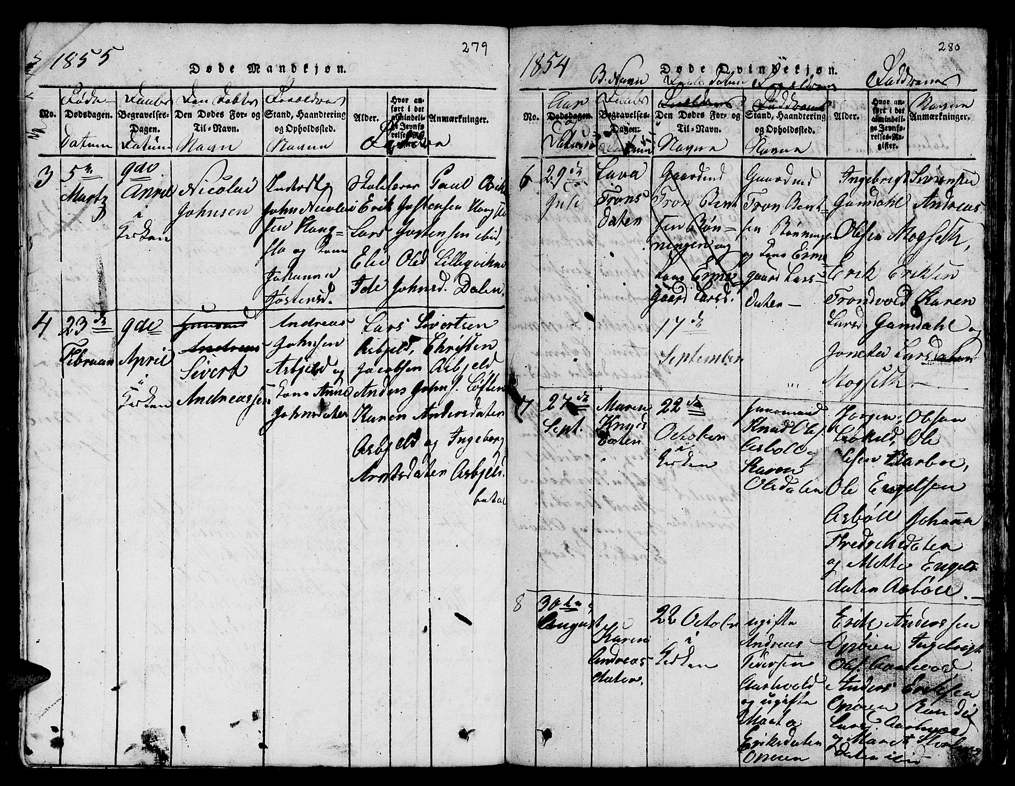 Ministerialprotokoller, klokkerbøker og fødselsregistre - Sør-Trøndelag, SAT/A-1456/671/L0842: Parish register (copy) no. 671C01, 1816-1867, p. 279-280