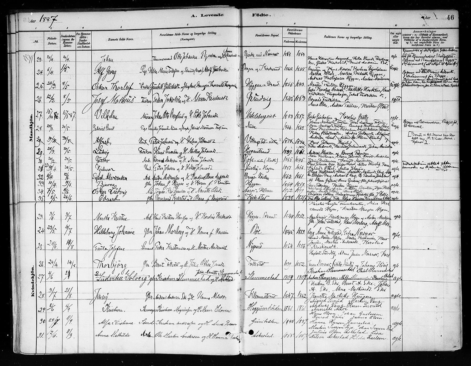 Røyken kirkebøker, AV/SAKO-A-241/F/Fa/L0008: Parish register (official) no. 8, 1880-1897, p. 46