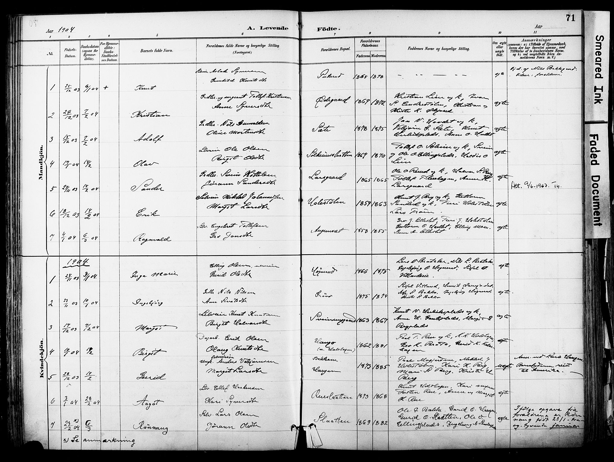 Hol kirkebøker, SAKO/A-227/F/Fa/L0003: Parish register (official) no. I 3, 1887-1918, p. 71