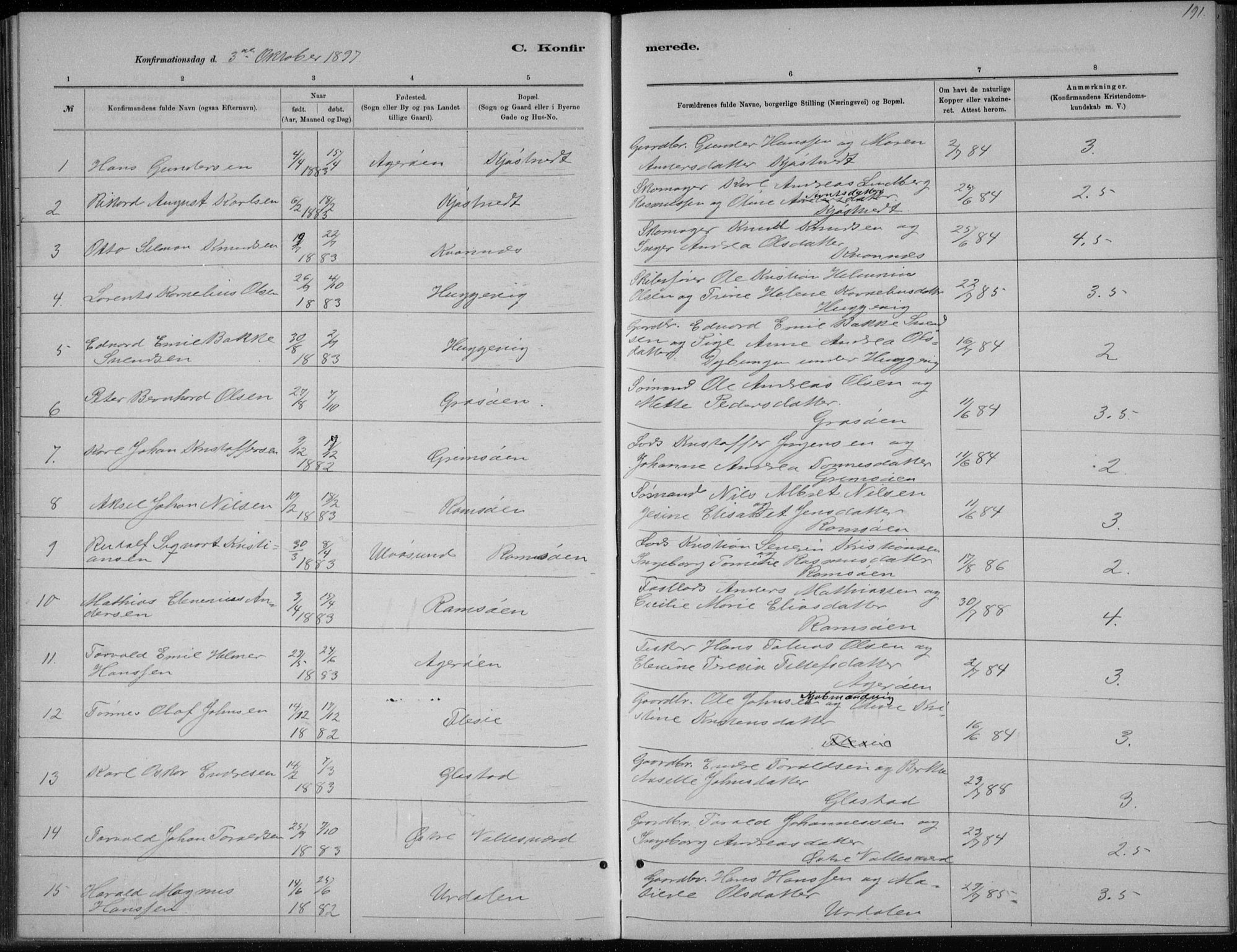Høvåg sokneprestkontor, SAK/1111-0025/F/Fb/L0004: Parish register (copy) no. B 4, 1883-1898, p. 191