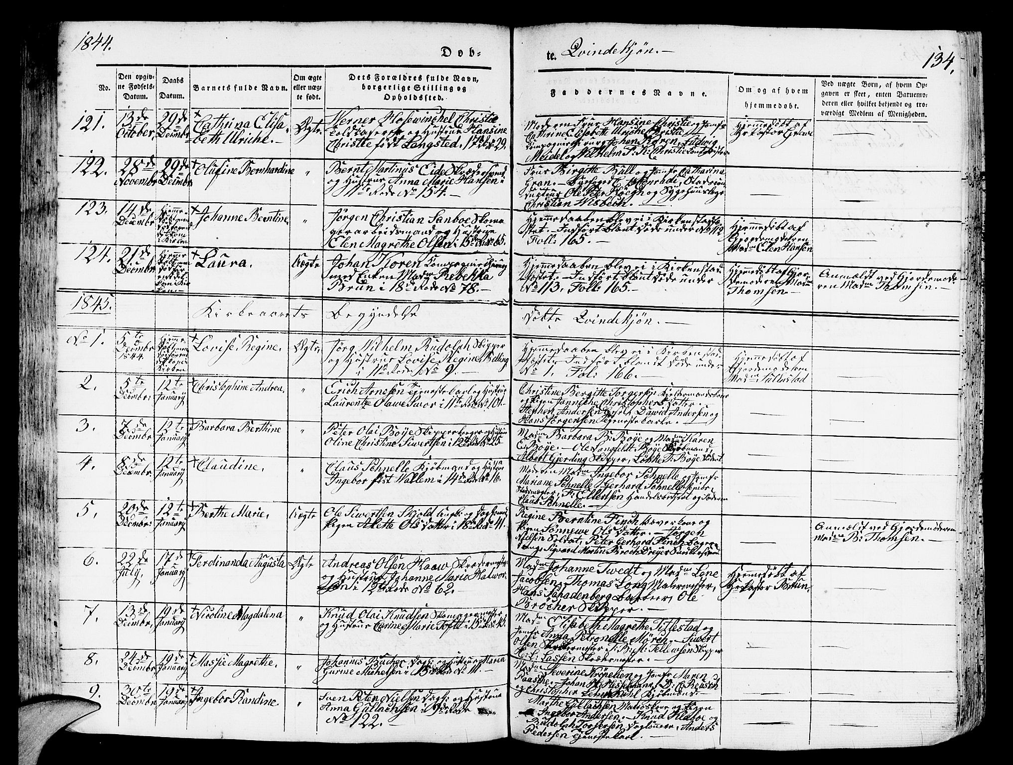 Domkirken sokneprestembete, SAB/A-74801/H/Hab/L0009: Parish register (copy) no. B 2, 1842-1849, p. 134