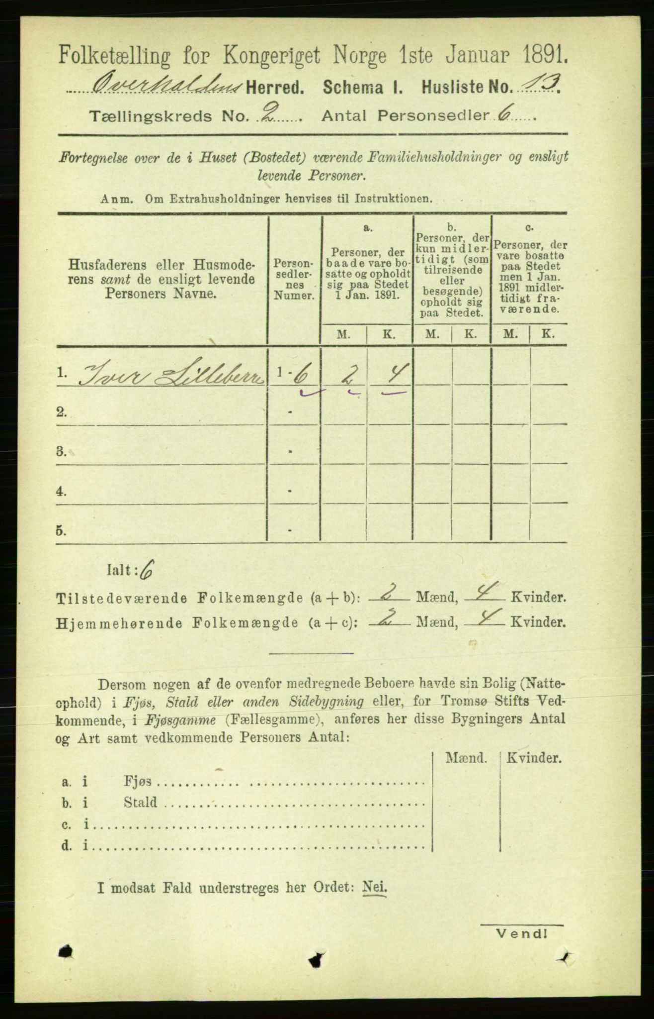 RA, 1891 census for 1744 Overhalla, 1891, p. 412