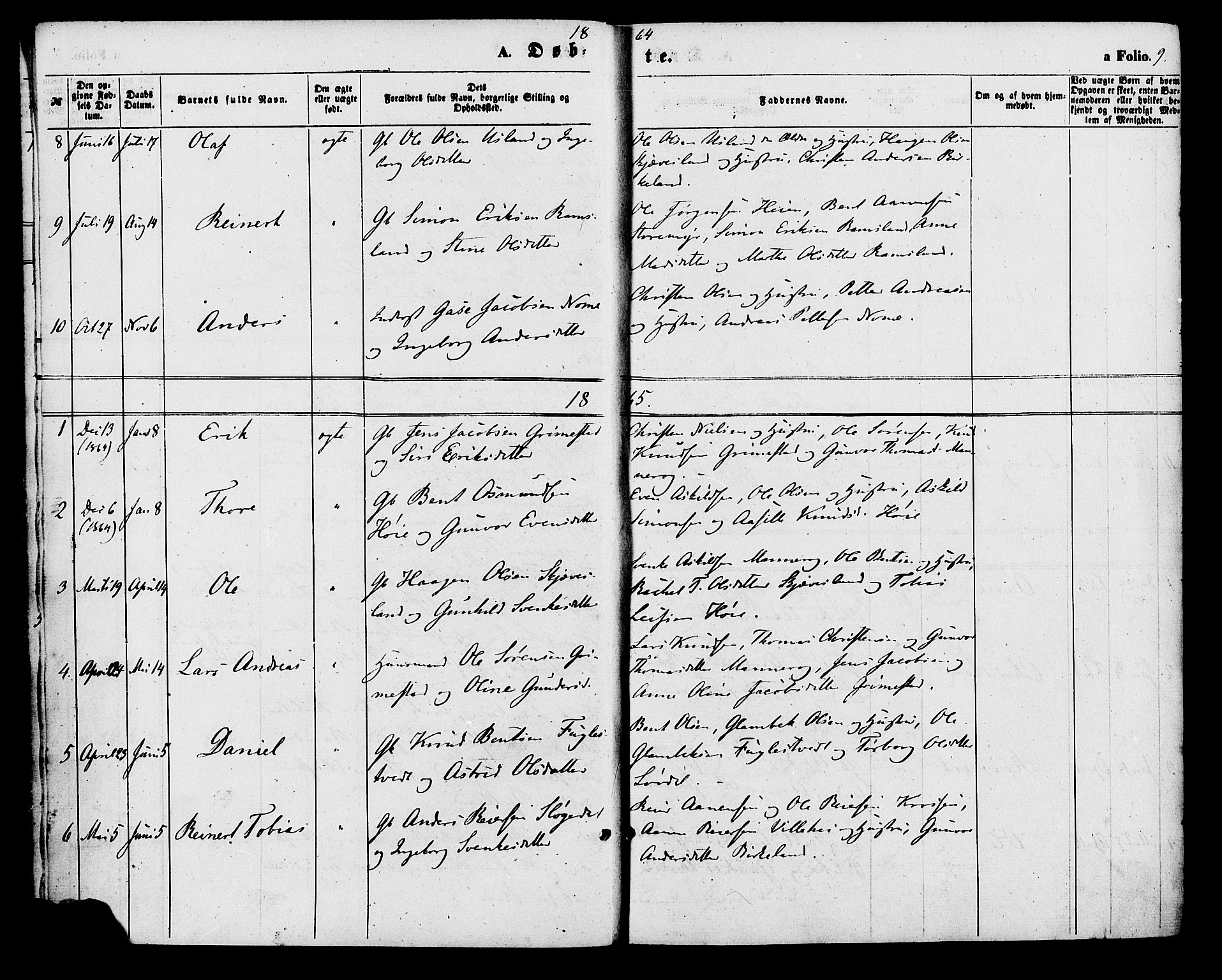 Holum sokneprestkontor, SAK/1111-0022/F/Fa/Fac/L0003: Parish register (official) no. A 3, 1860-1883, p. 9
