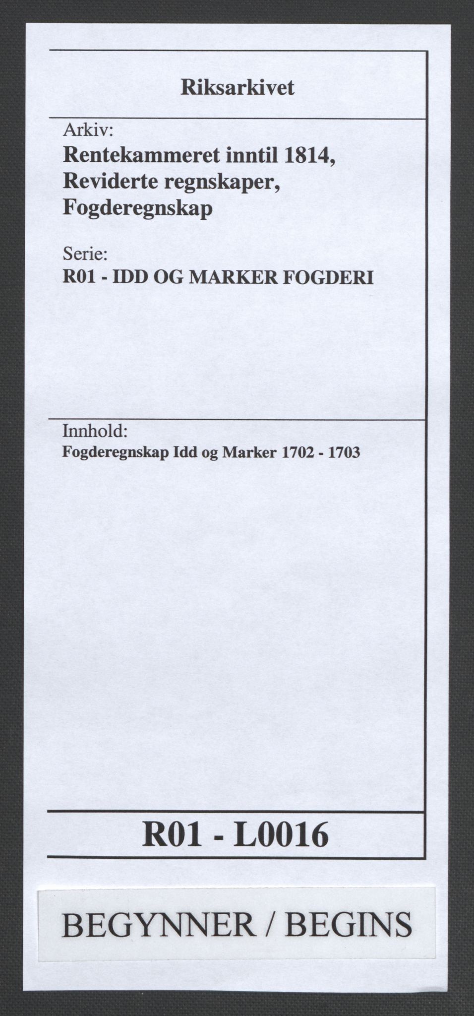 Rentekammeret inntil 1814, Reviderte regnskaper, Fogderegnskap, RA/EA-4092/R01/L0016: Fogderegnskap Idd og Marker, 1702-1703, p. 1