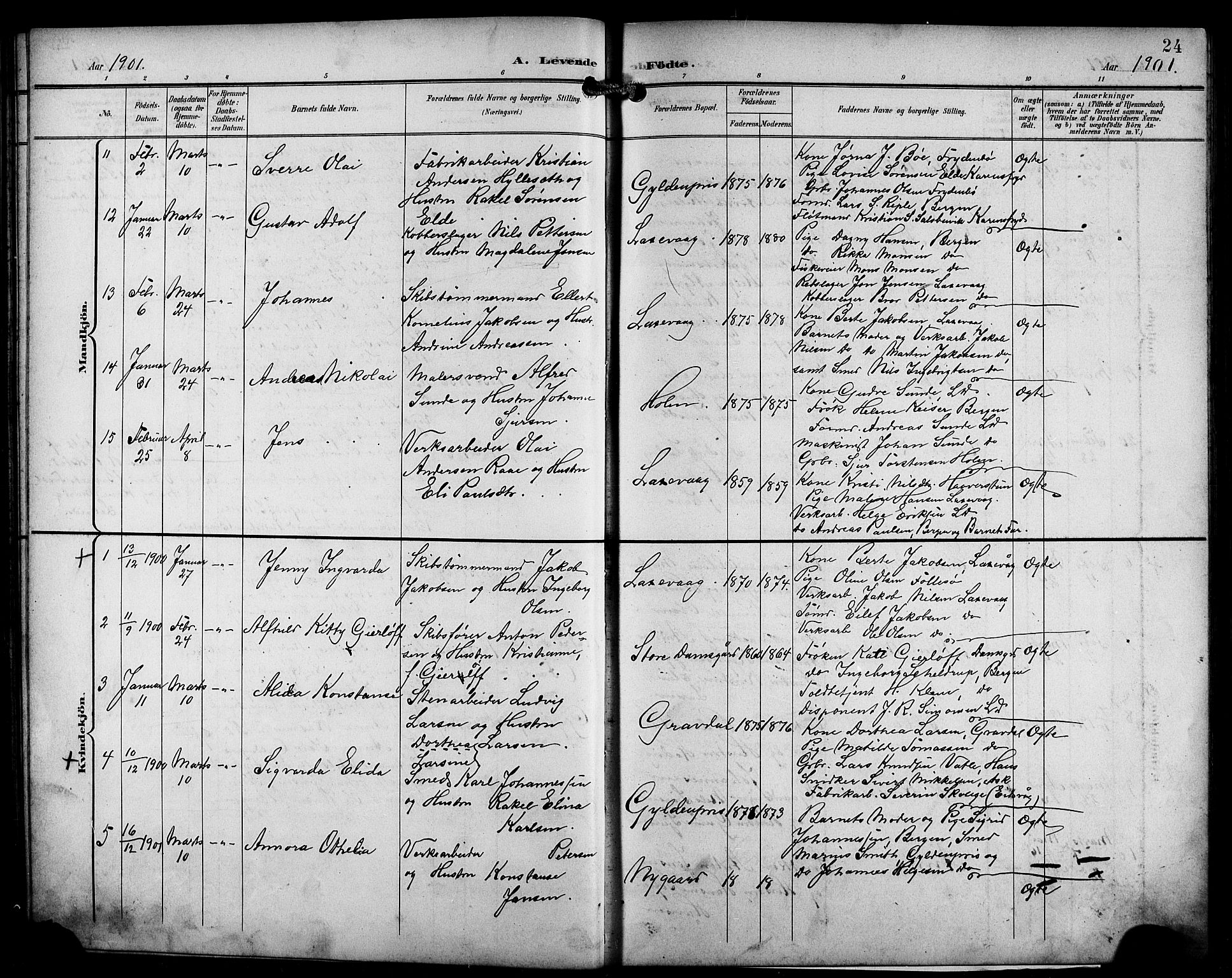 Laksevåg Sokneprestembete, SAB/A-76501/H/Ha/Hab/Haba/L0004: Parish register (copy) no. A 4, 1899-1909, p. 24