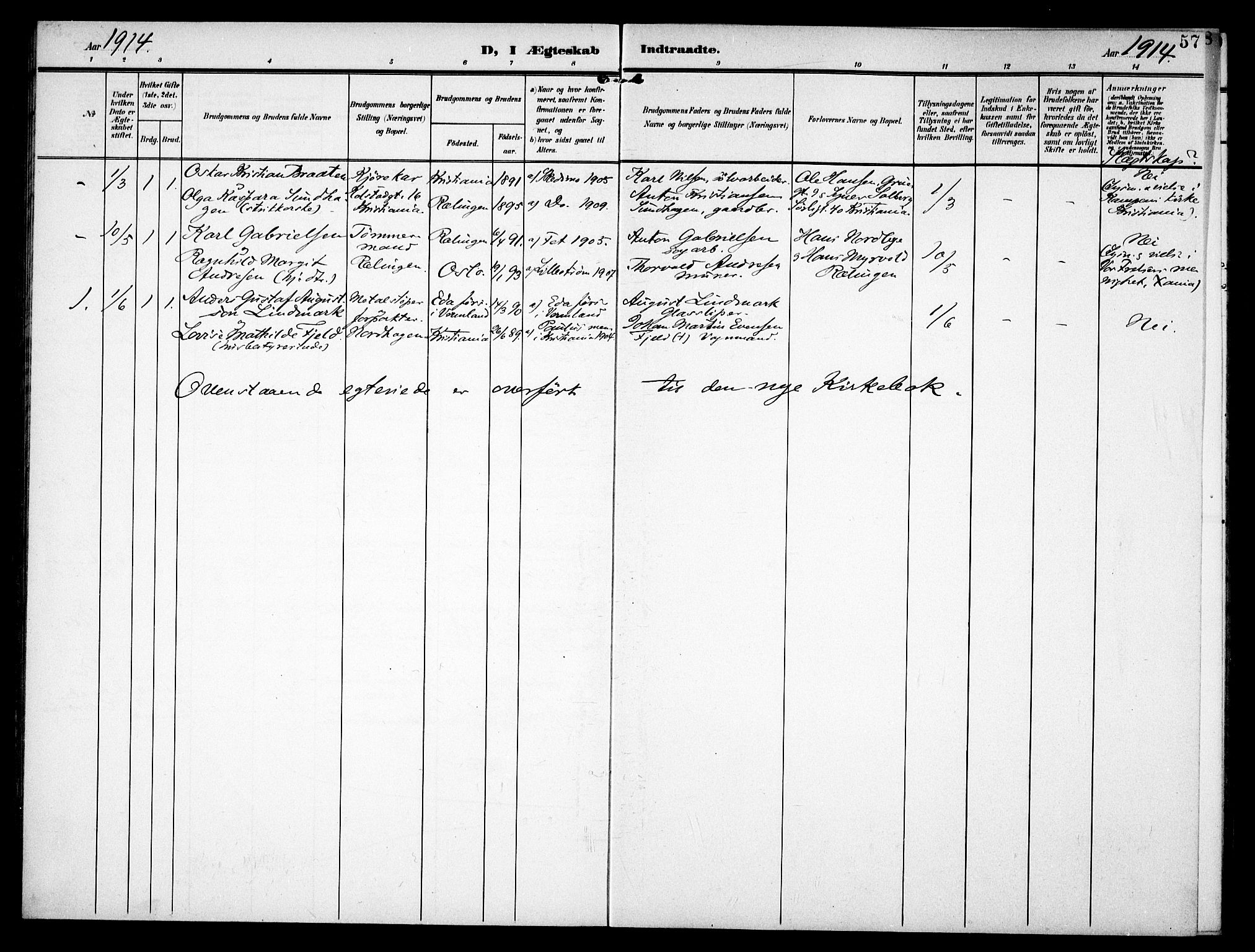 Fet prestekontor Kirkebøker, SAO/A-10370a/F/Fb/L0003: Parish register (official) no. II 3, 1905-1914, p. 57