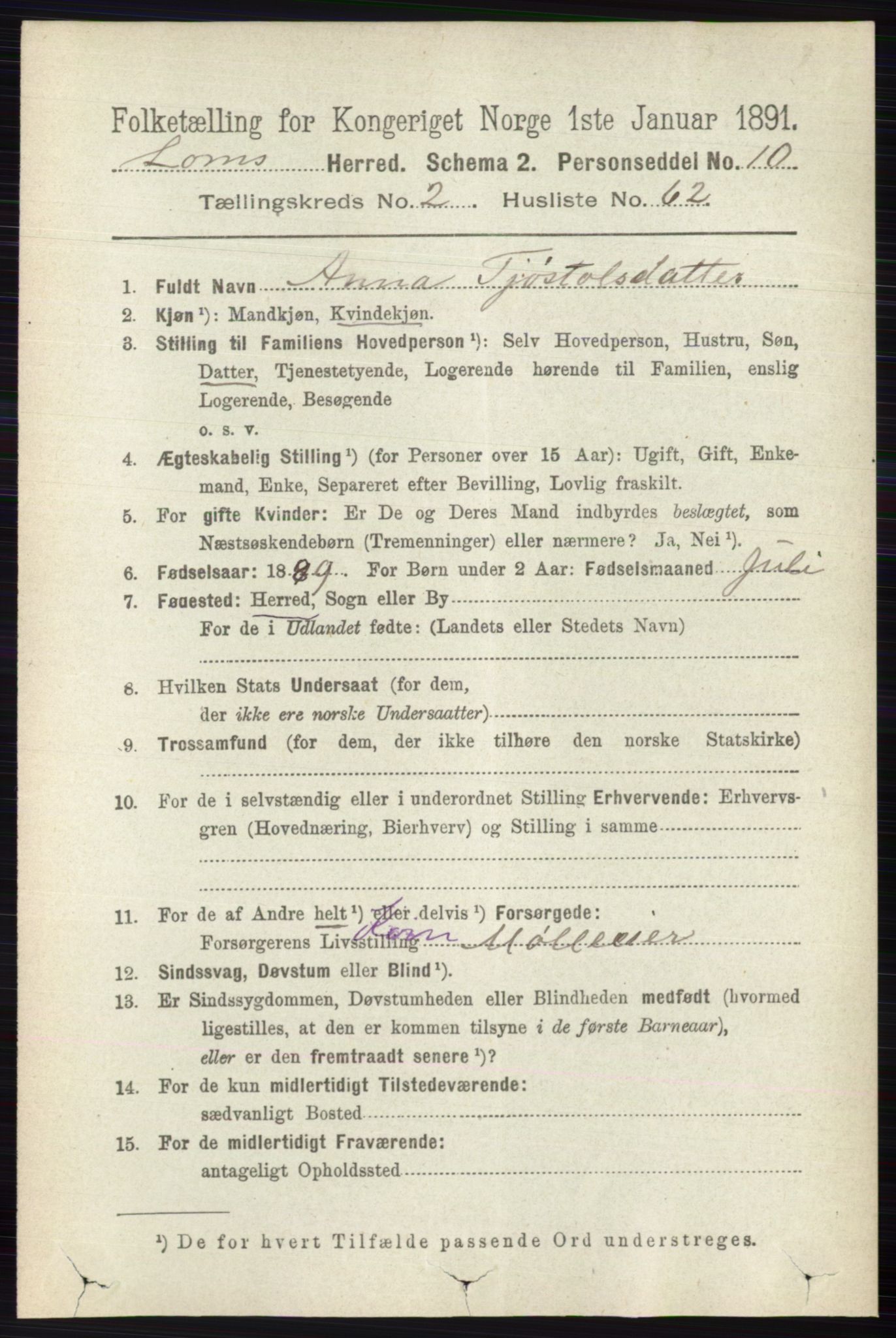 RA, 1891 census for 0514 Lom, 1891, p. 1215