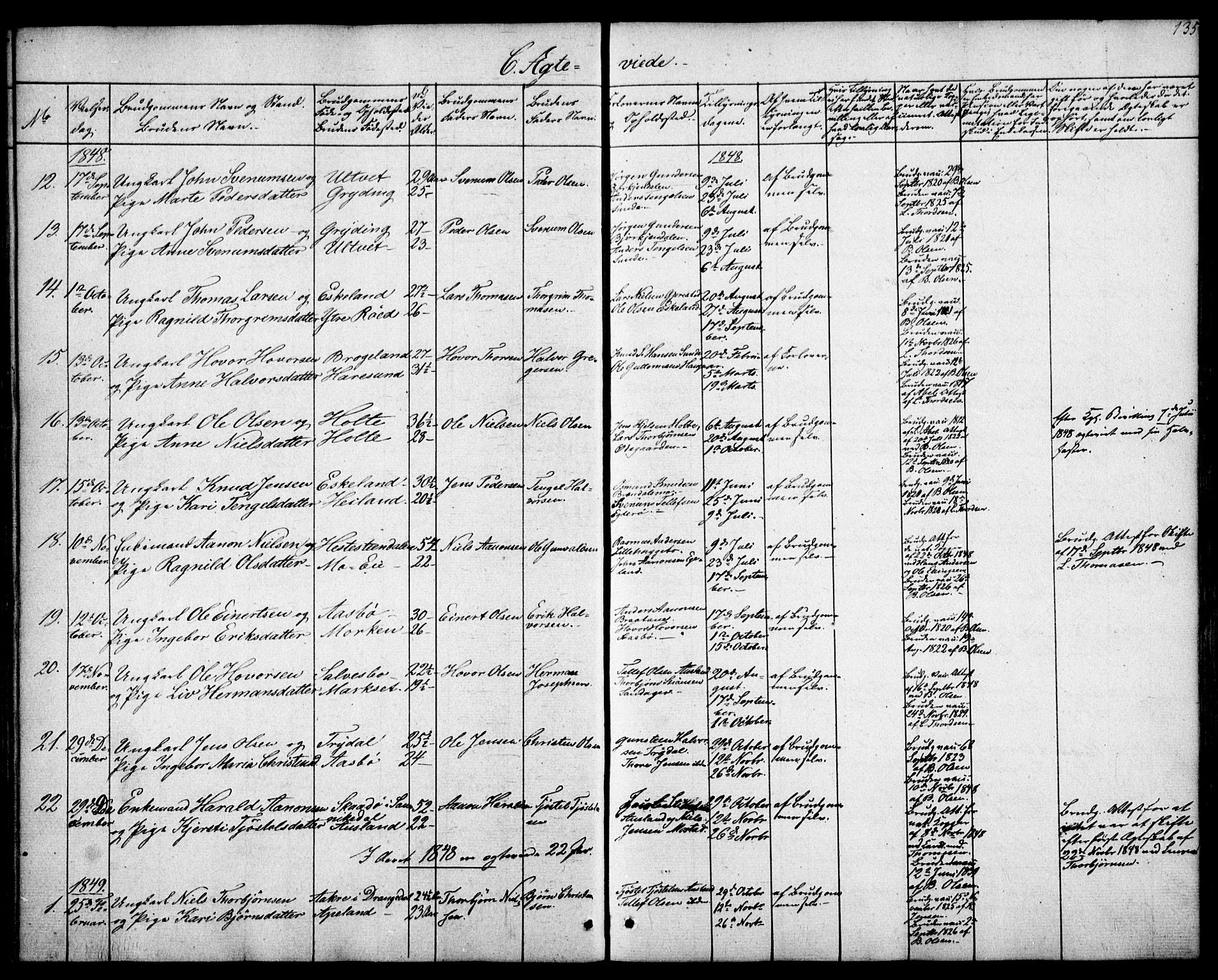 Gjerstad sokneprestkontor, AV/SAK-1111-0014/F/Fa/Faa/L0006: Parish register (official) no. A 6, 1841-1857, p. 135