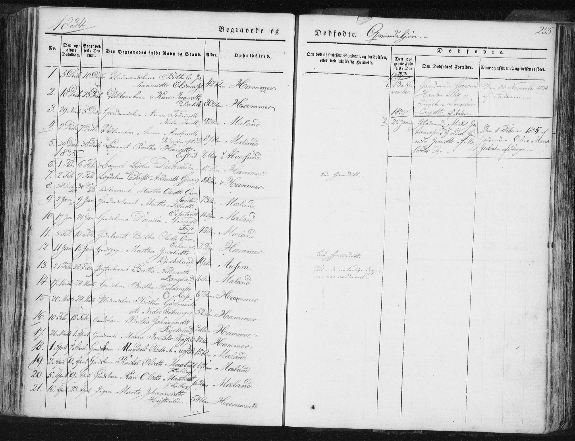 Hamre sokneprestembete, SAB/A-75501/H/Ha/Haa/Haaa/L0012: Parish register (official) no. A 12, 1834-1845, p. 255