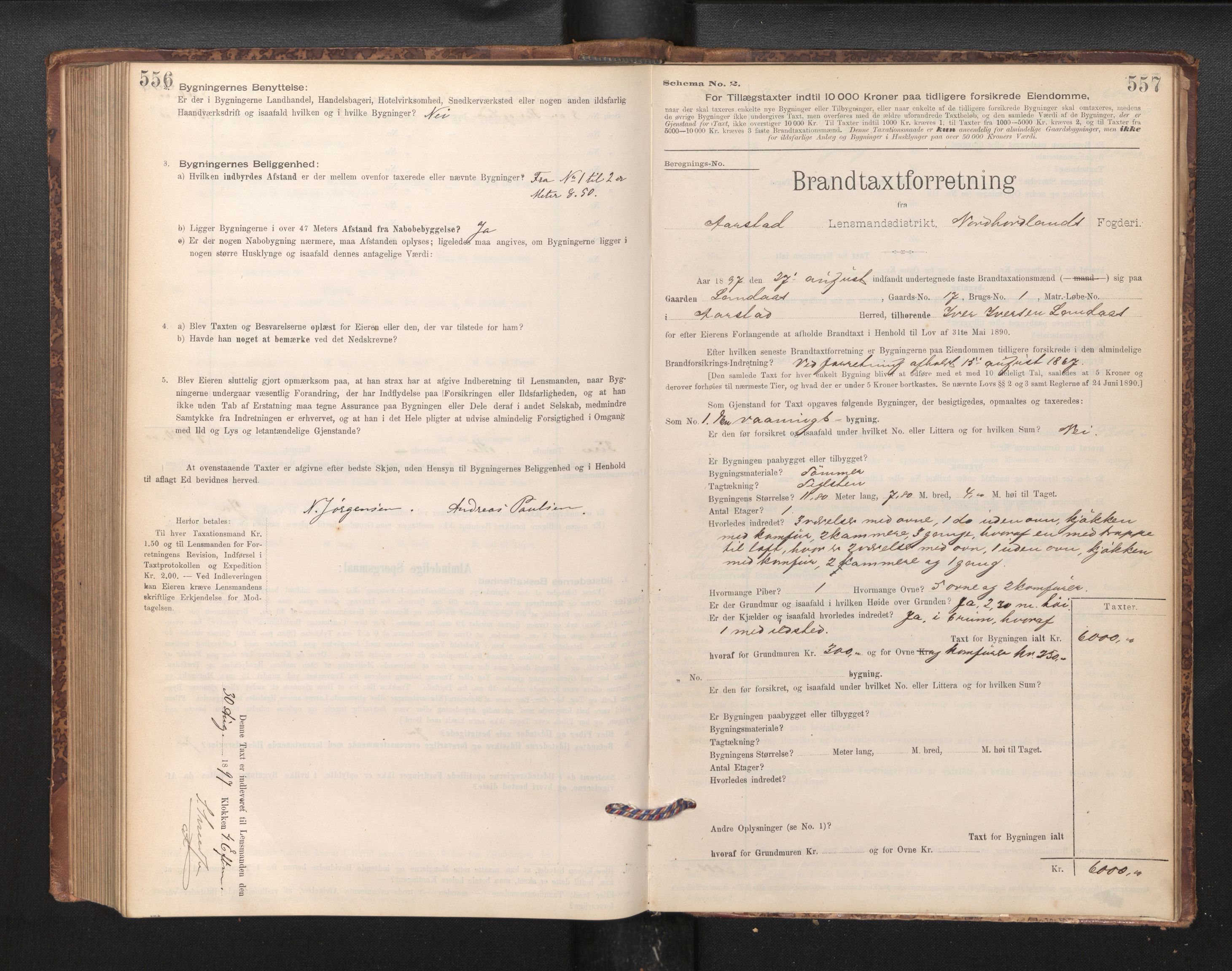 Lensmannen i Årstad, AV/SAB-A-36201/0012/L0011: Branntakstprotokoll,skjematakst, 1895-1901, p. 556-557