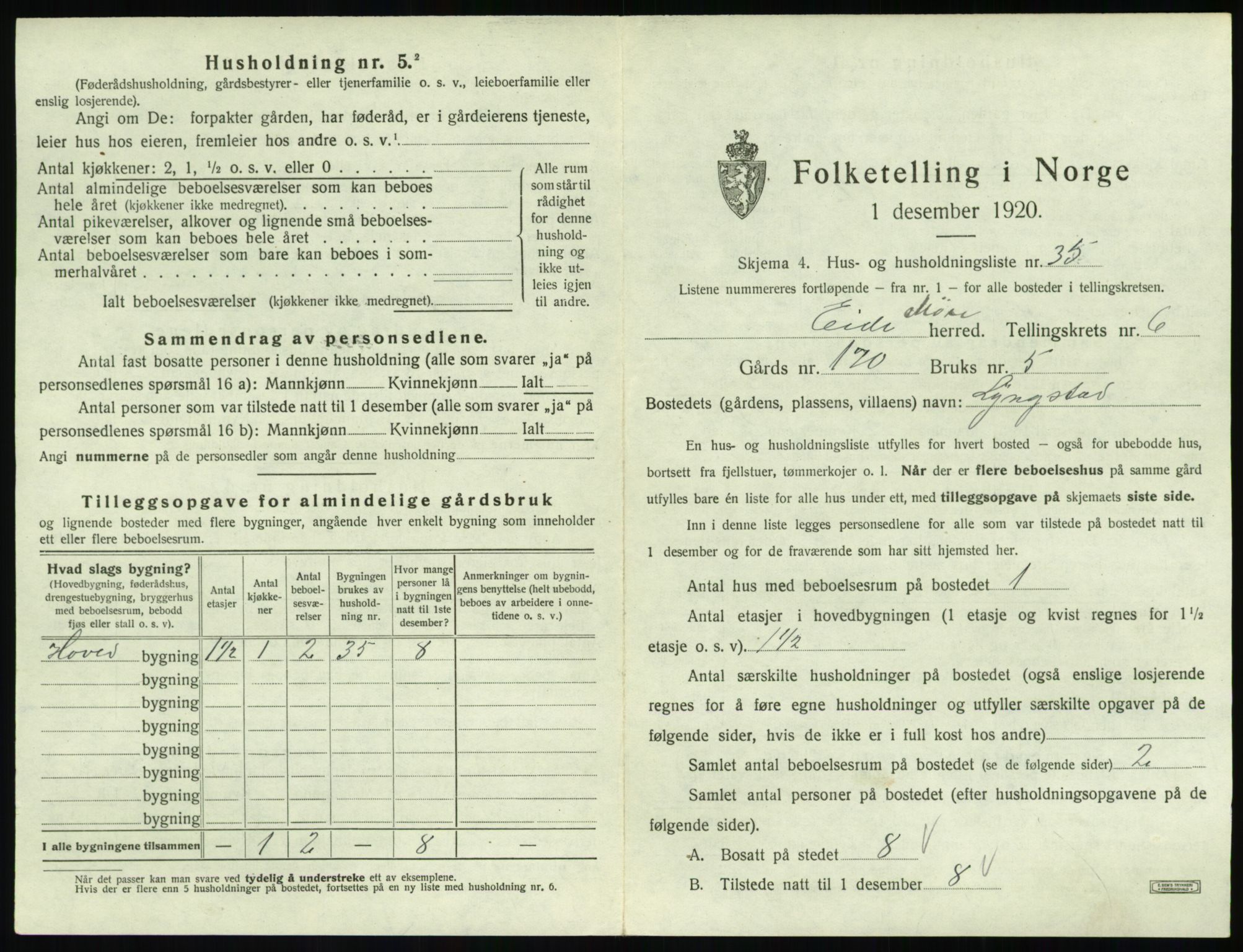 SAT, 1920 census for Eid (MR), 1920, p. 478