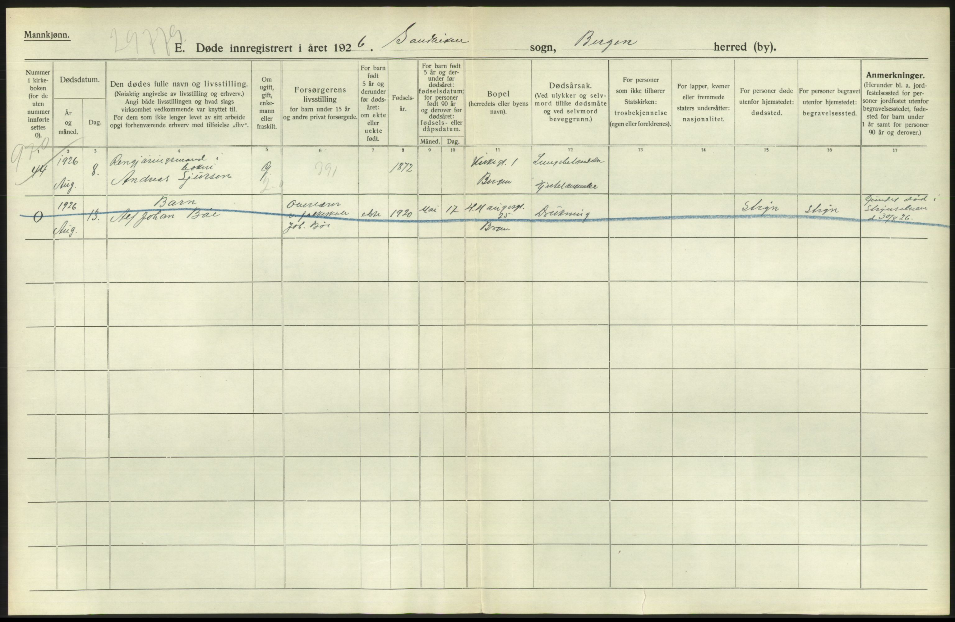 Statistisk sentralbyrå, Sosiodemografiske emner, Befolkning, RA/S-2228/D/Df/Dfc/Dfcf/L0028: Bergen: Gifte, døde, dødfødte., 1926, p. 716