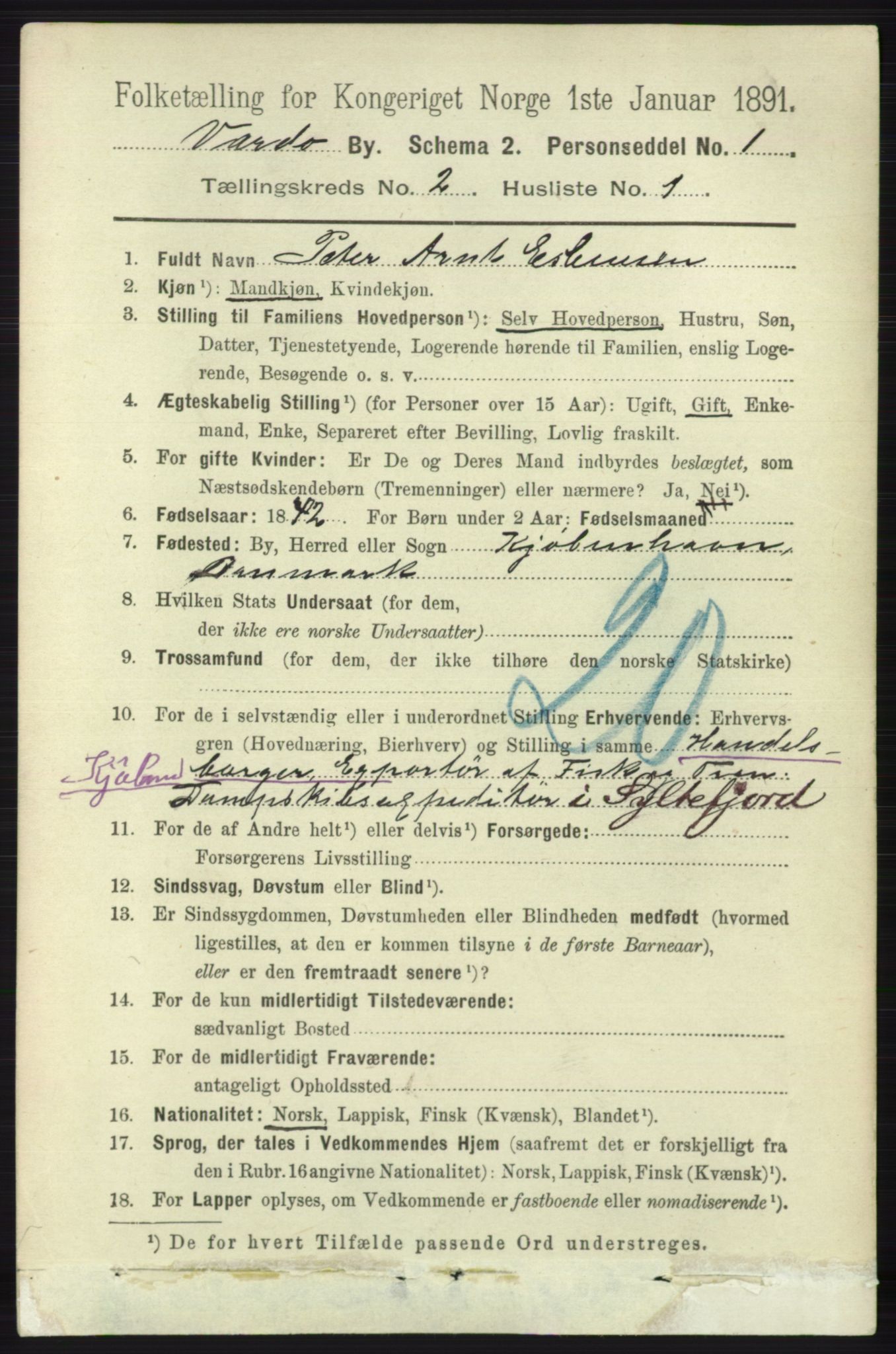 RA, 1891 census for 2002 Vardø, 1891, p. 1077