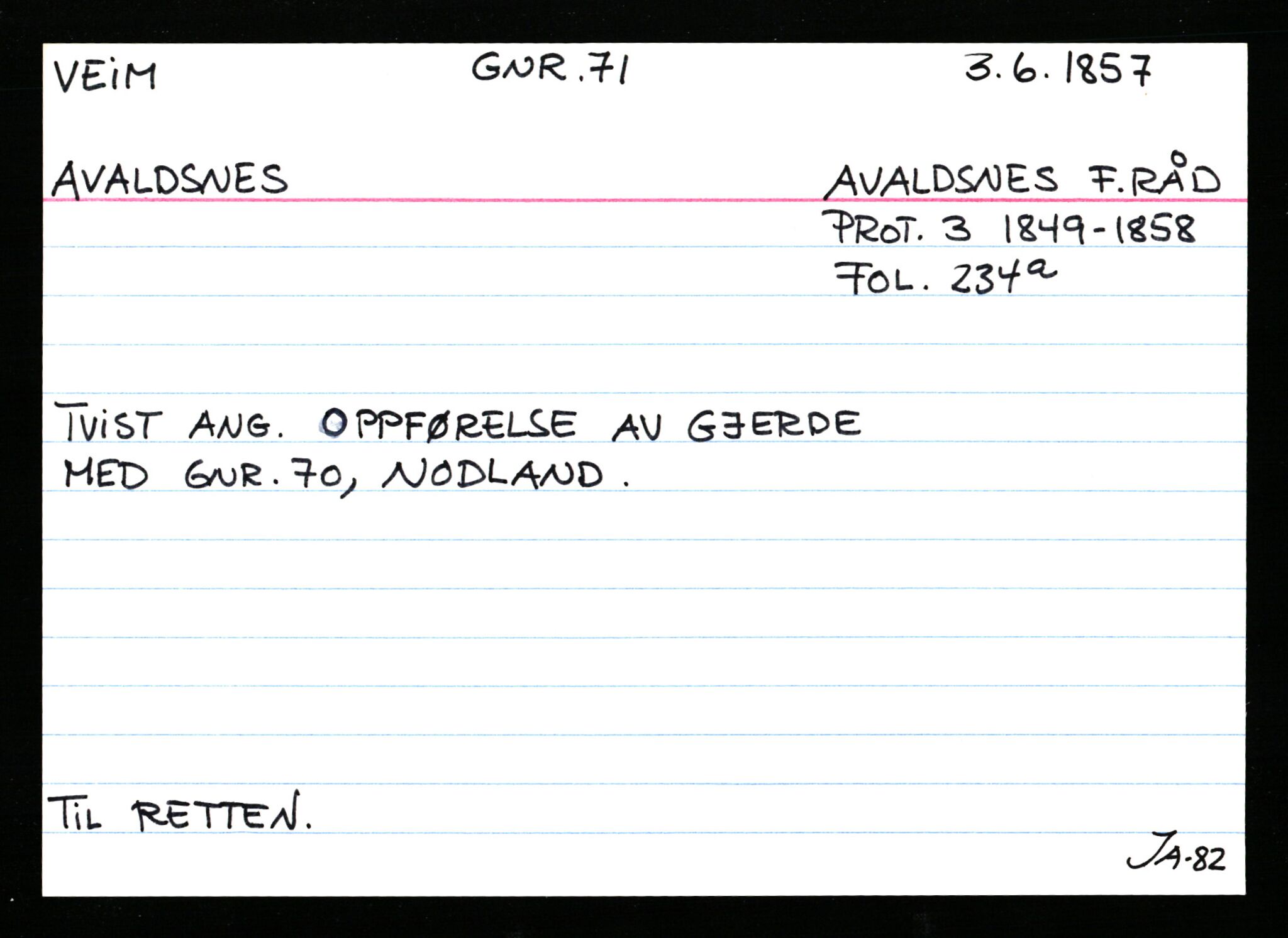 Statsarkivet i Stavanger, AV/SAST-A-101971/03/Y/Ym/L0065: Åstedskort sortert etter gårdsnavn: Vatland - Vervig, 1600-1950, p. 354