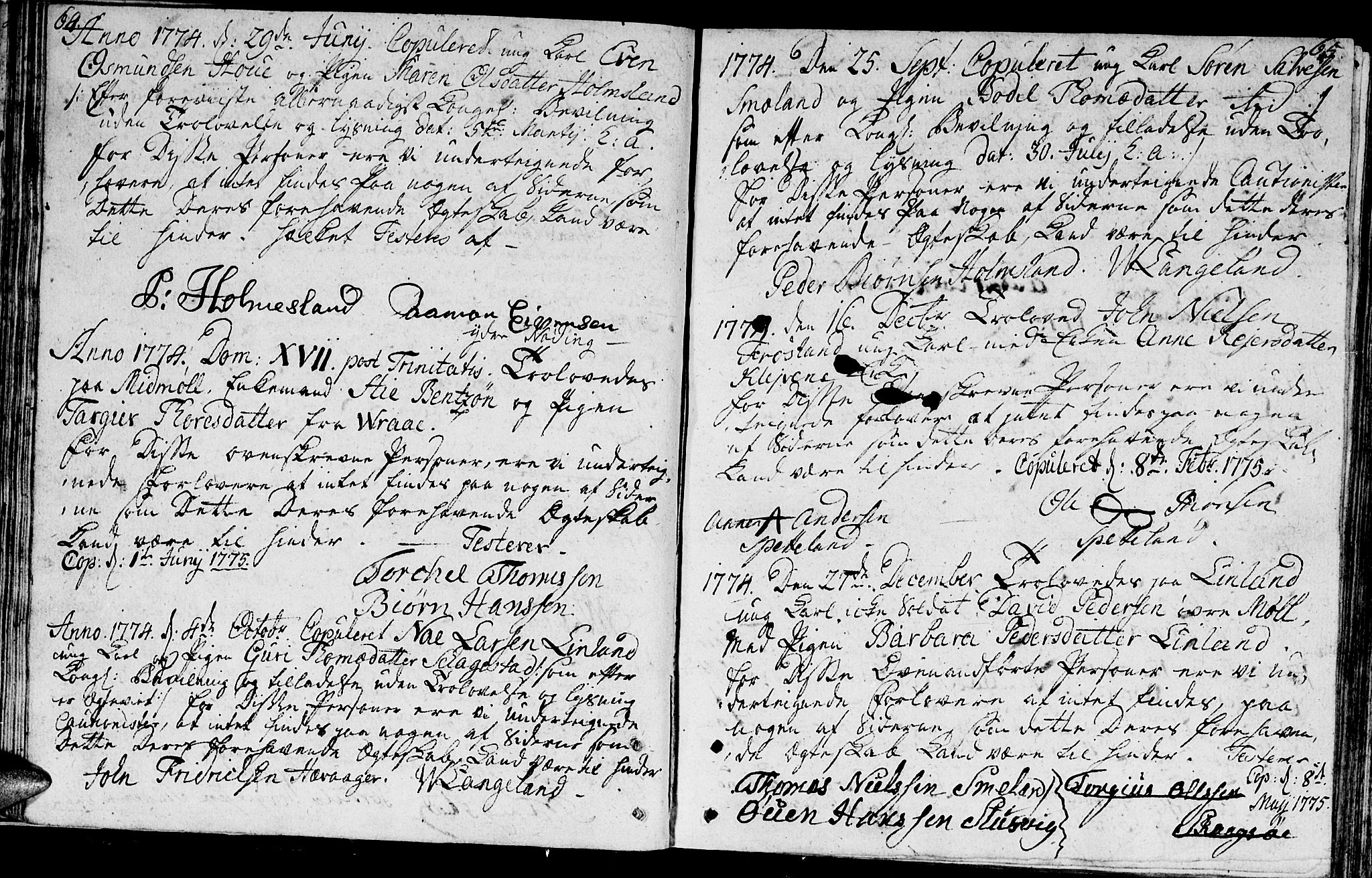 Holum sokneprestkontor, AV/SAK-1111-0022/F/Fa/Faa/L0001: Parish register (official) no. A 1, 1750-1802, p. 64-65