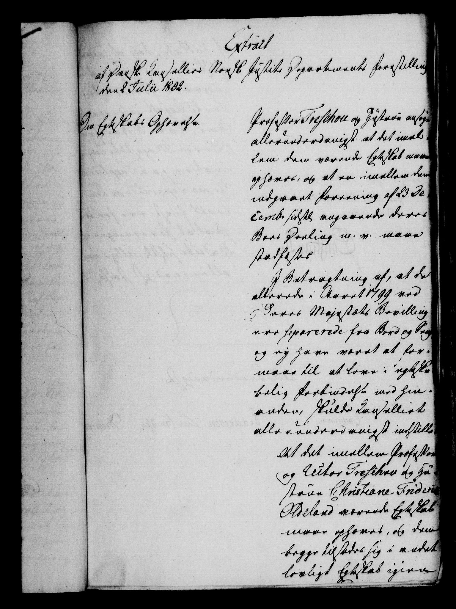 Danske Kanselli 1800-1814, RA/EA-3024/H/Hf/Hfa/Hfaa/L0003: Ekstrakt av forestillinger, 1802