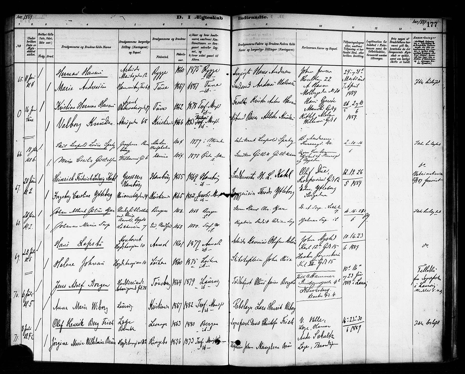 Trefoldighet prestekontor Kirkebøker, AV/SAO-A-10882/F/Fc/L0003: Parish register (official) no. III 3, 1881-1891, p. 177