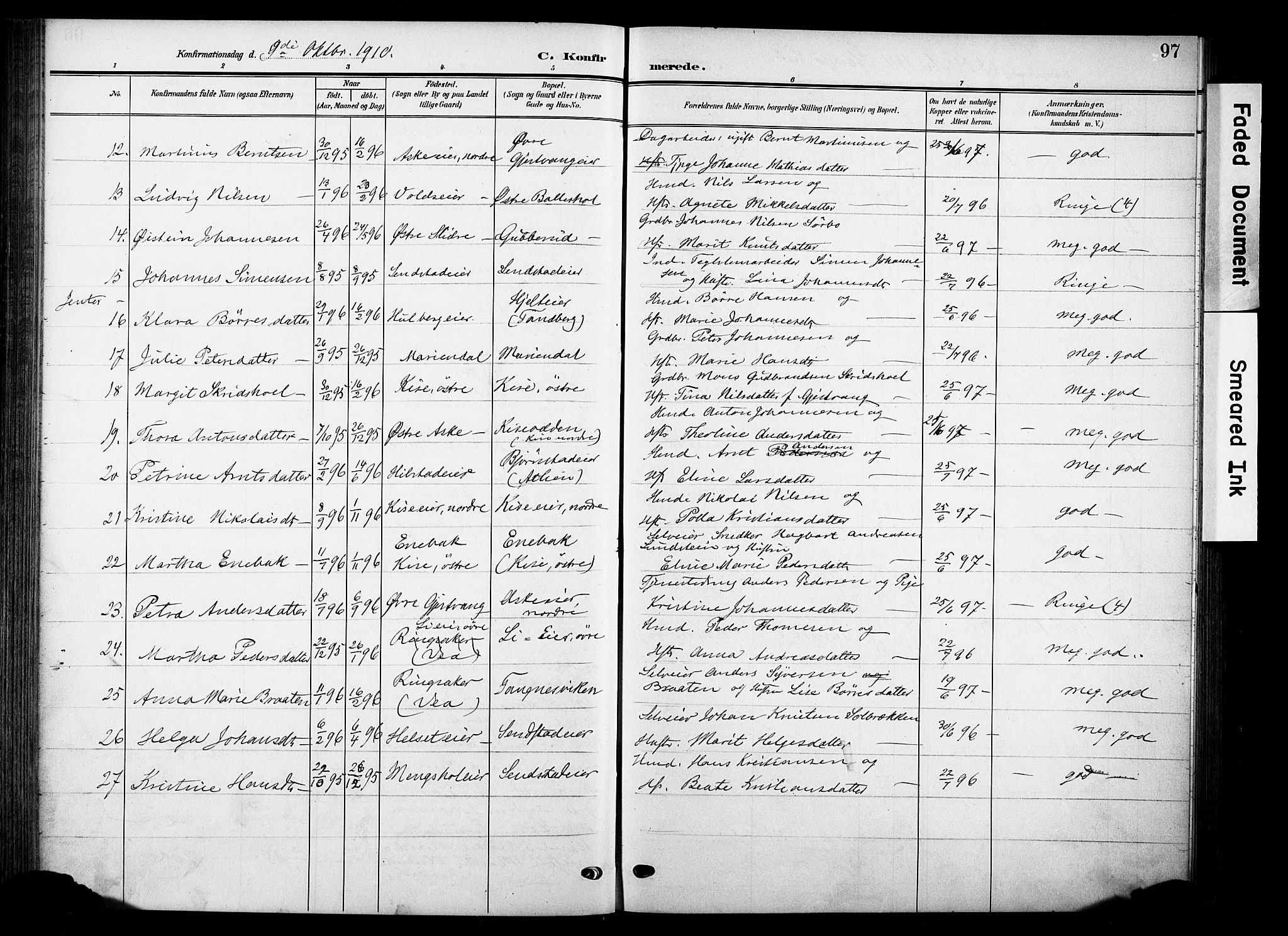 Nes prestekontor, Hedmark, SAH/PREST-020/K/Ka/L0013: Parish register (official) no. 13, 1906-1924, p. 97