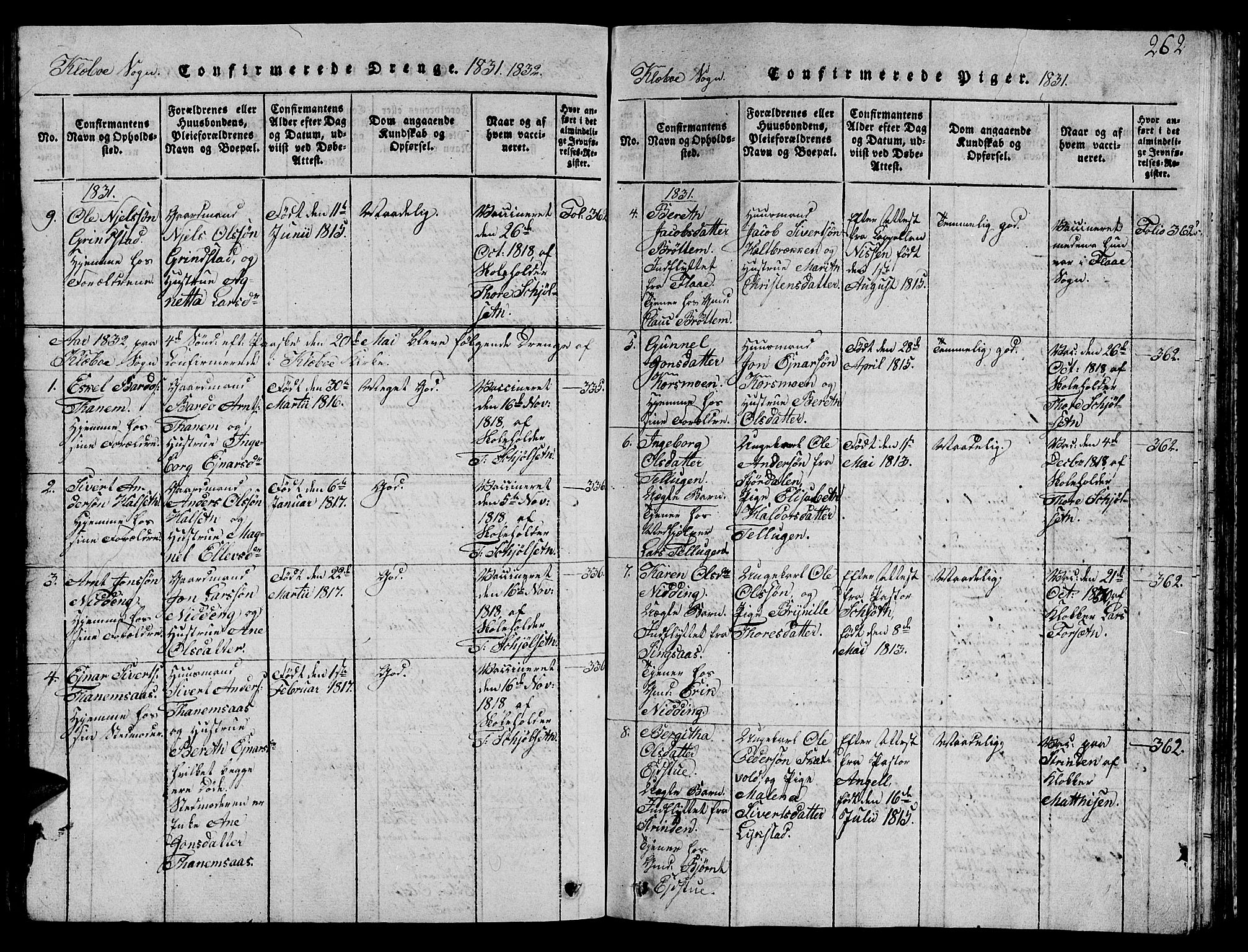 Ministerialprotokoller, klokkerbøker og fødselsregistre - Sør-Trøndelag, SAT/A-1456/618/L0450: Parish register (copy) no. 618C01, 1816-1865, p. 262