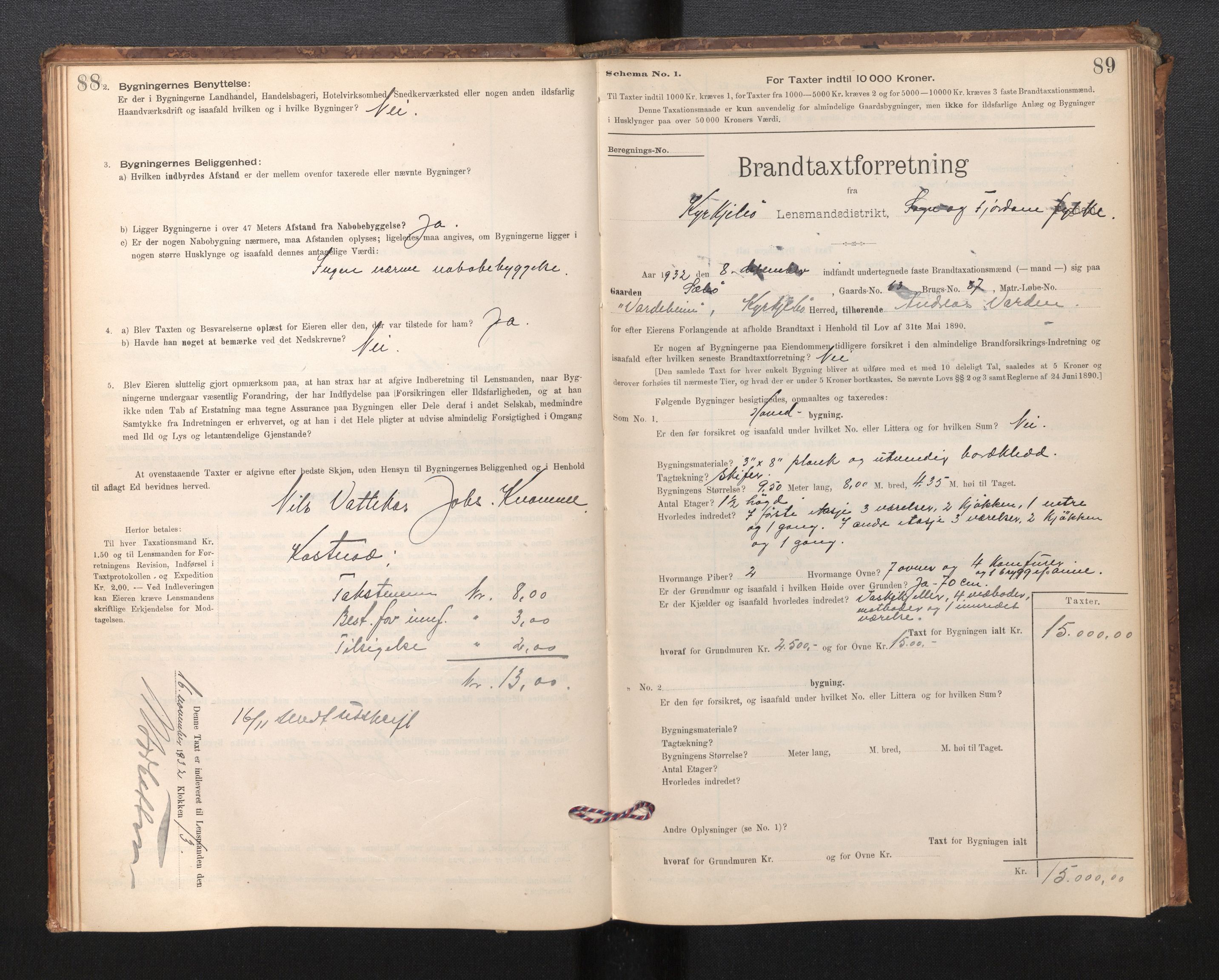 Lensmannen i Kyrkjebø, AV/SAB-A-29001/0012/L0006: Branntakstprotokoll, skjematakst, 1900-1939, p. 88-89