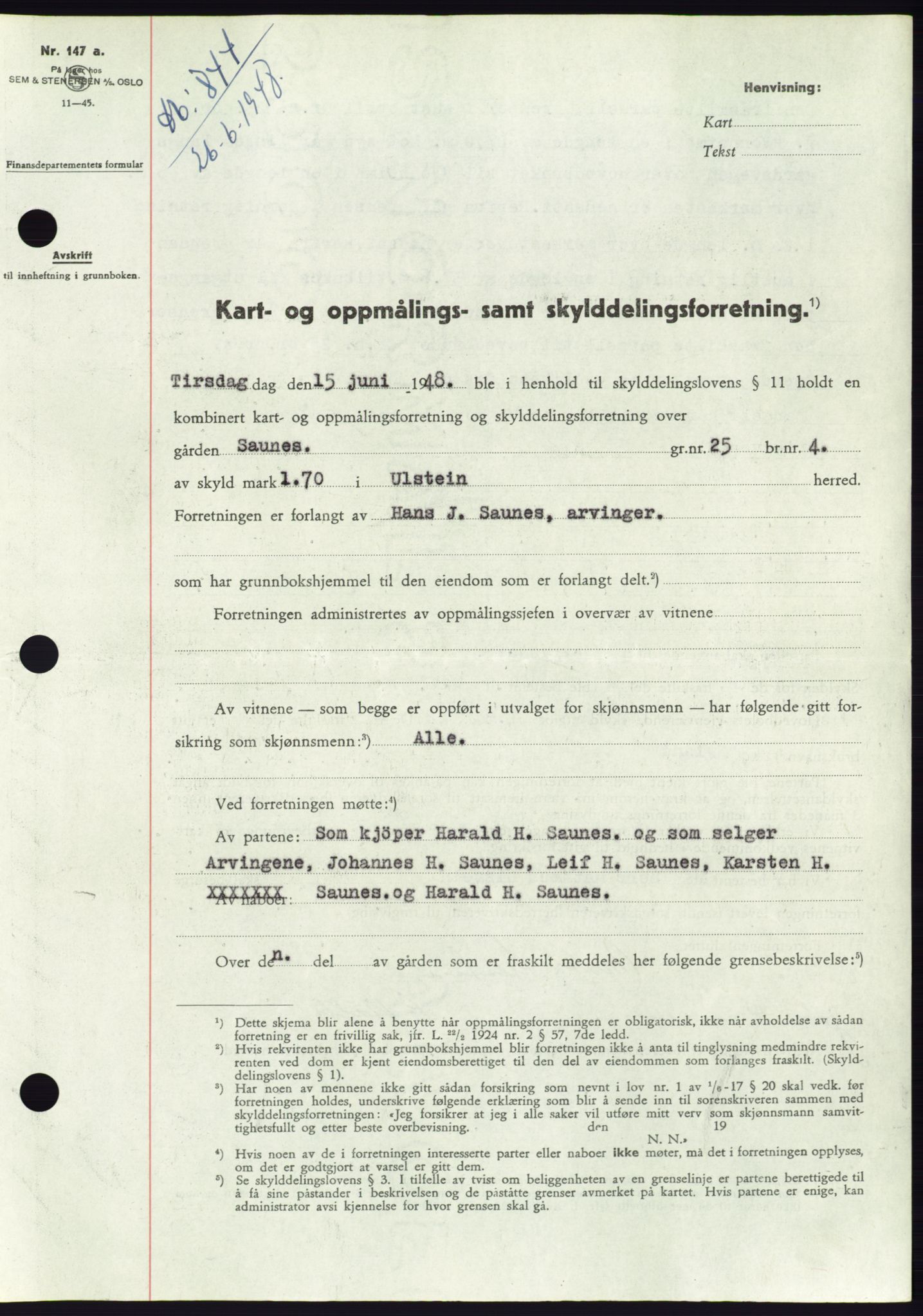 Søre Sunnmøre sorenskriveri, AV/SAT-A-4122/1/2/2C/L0082: Mortgage book no. 8A, 1948-1948, Diary no: : 844/1948