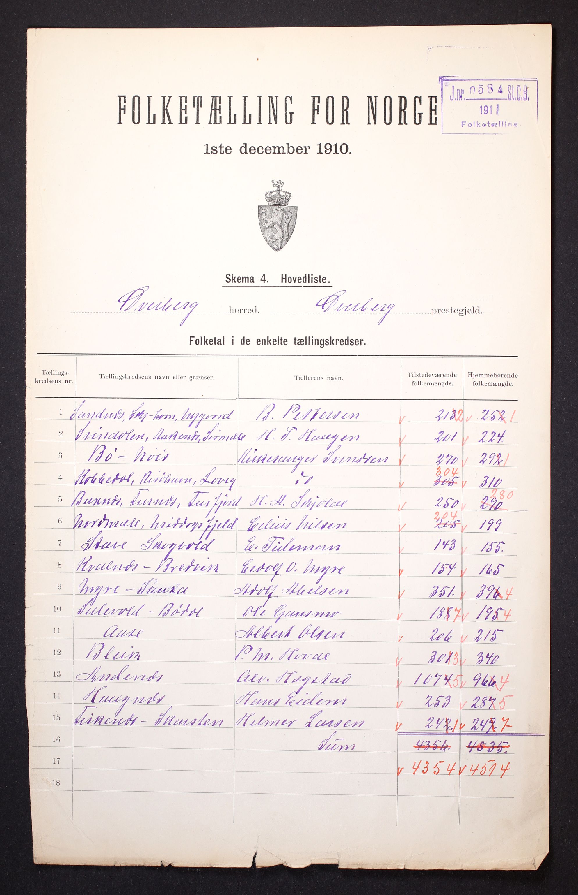 RA, 1910 census for Dverberg, 1910, p. 3