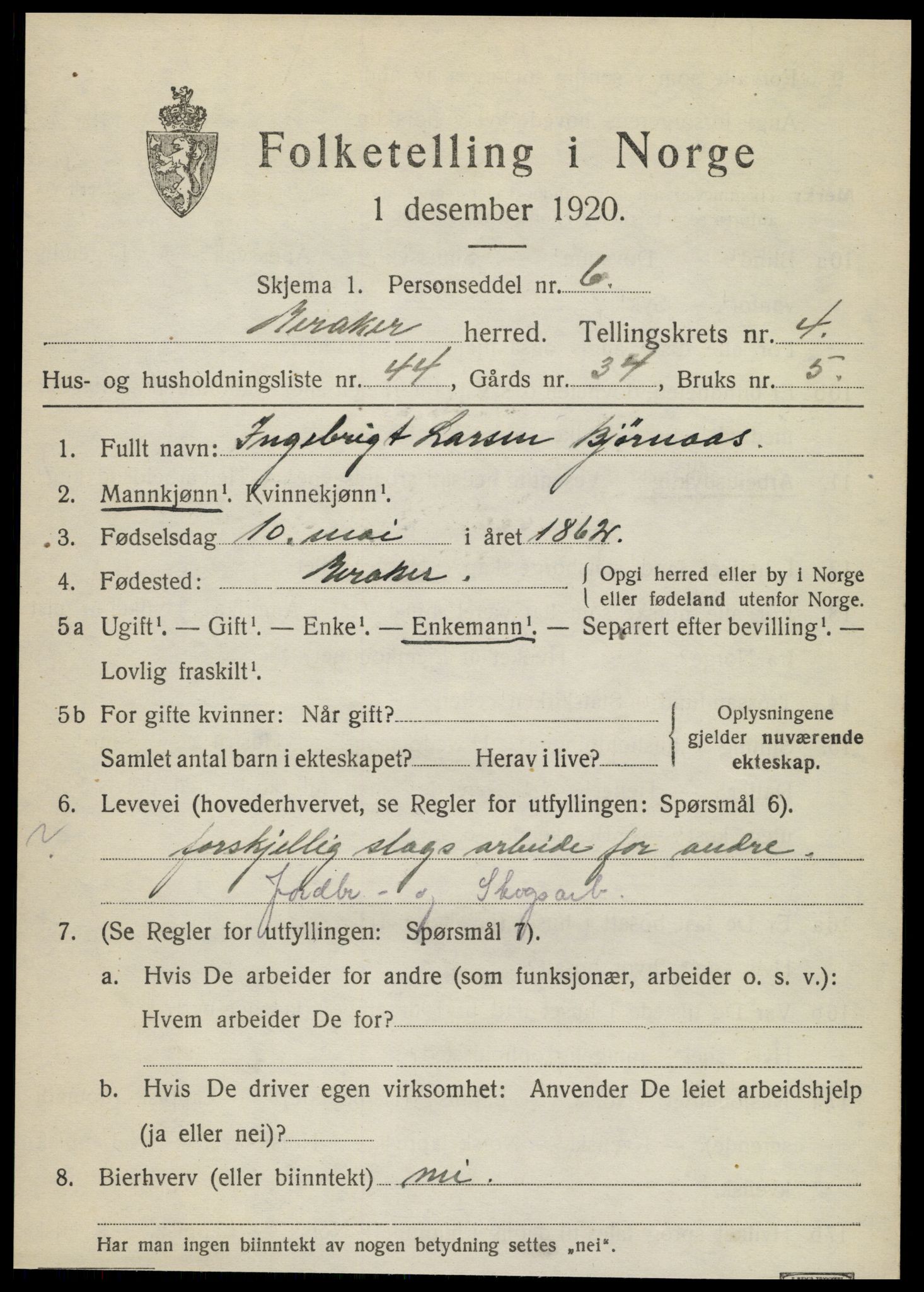 SAT, 1920 census for Meråker, 1920, p. 4022