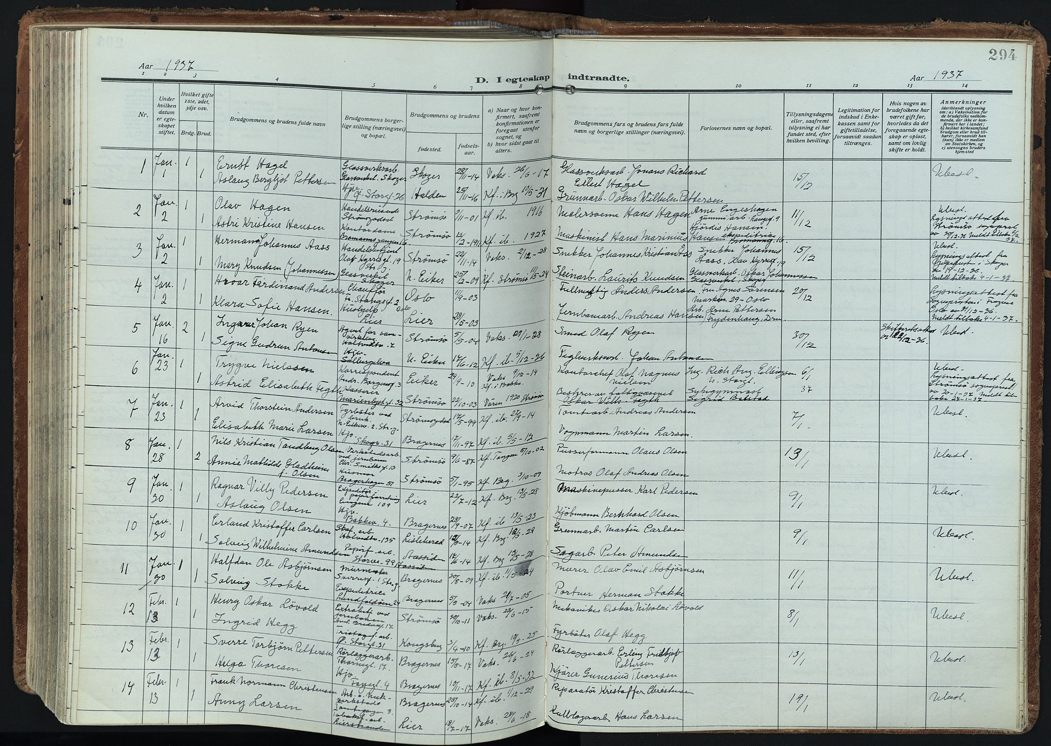 Bragernes kirkebøker, SAKO/A-6/F/Fc/L0009: Parish register (official) no. III 9, 1921-1939, p. 294