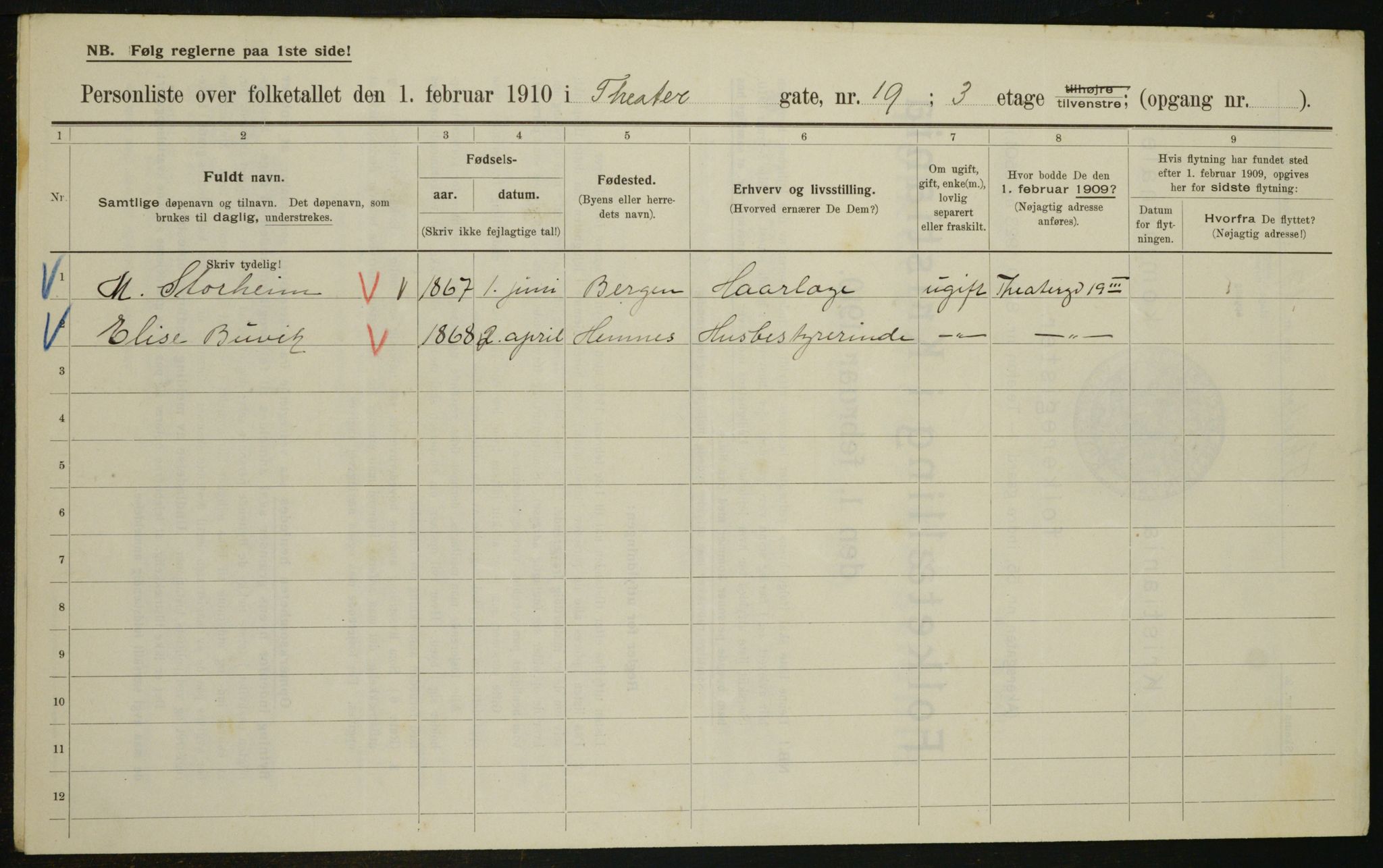 OBA, Municipal Census 1910 for Kristiania, 1910, p. 101908