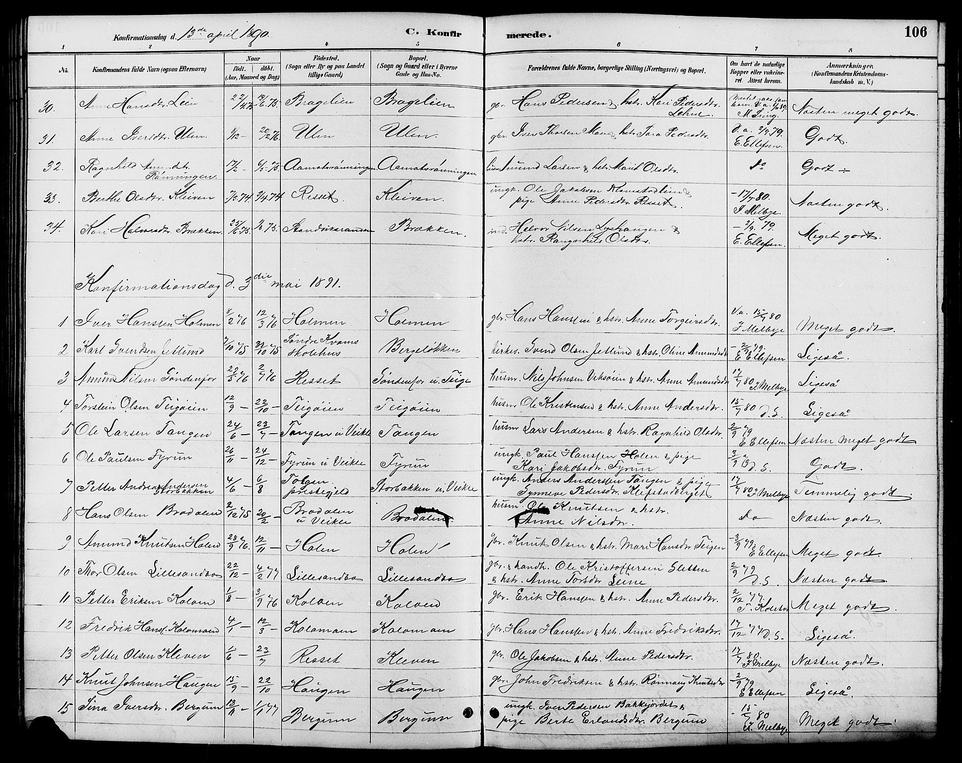 Nord-Fron prestekontor, SAH/PREST-080/H/Ha/Hab/L0006: Parish register (copy) no. 6, 1887-1914, p. 106