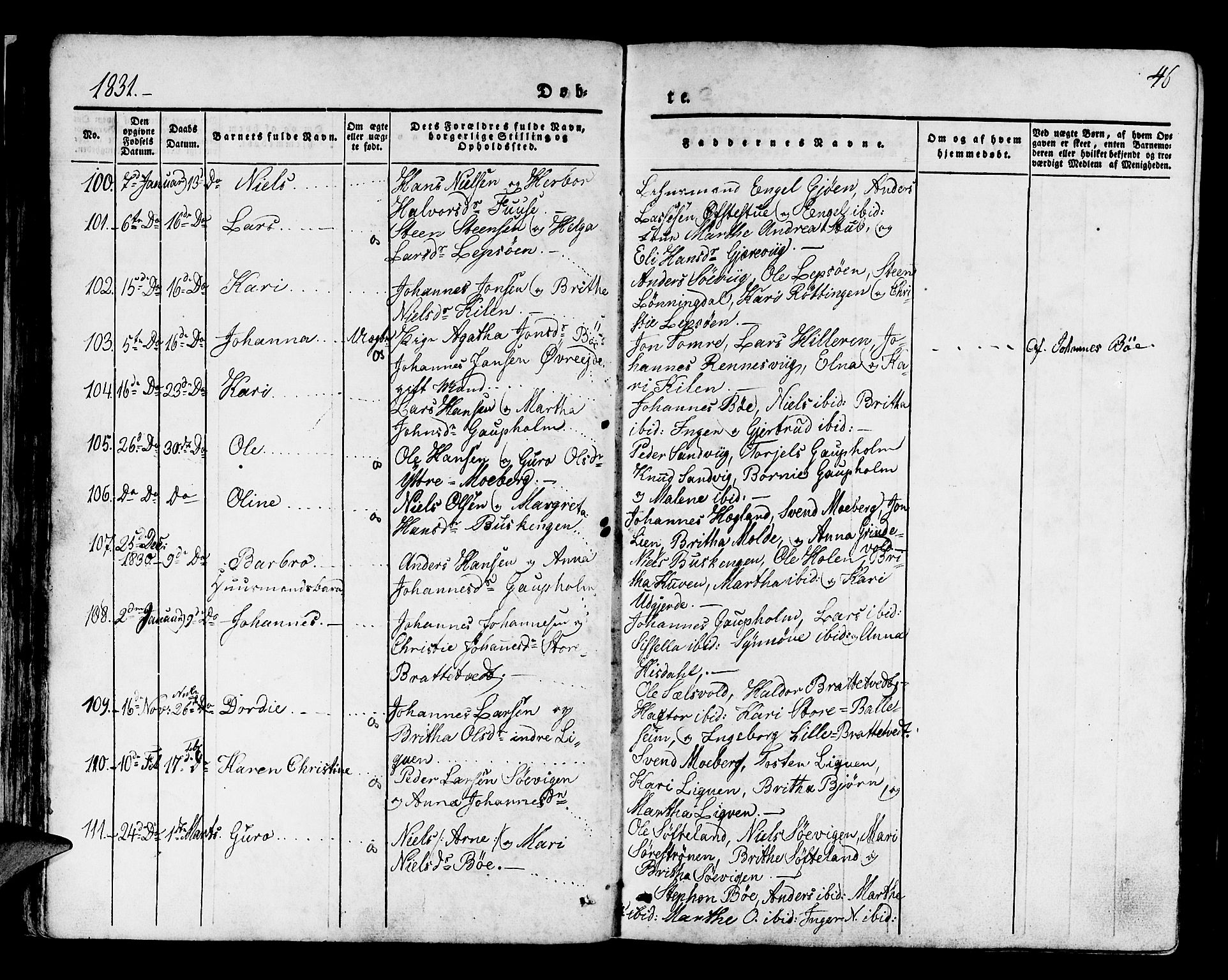 Os sokneprestembete, AV/SAB-A-99929: Parish register (official) no. A 14, 1826-1839, p. 46