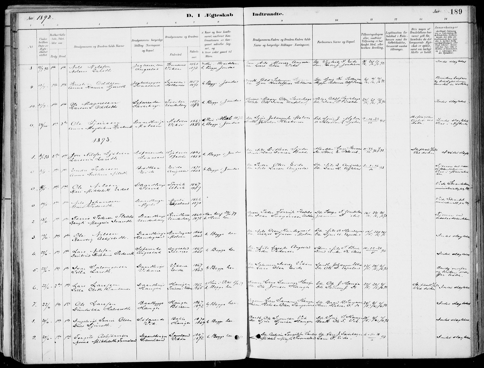 Strandebarm sokneprestembete, SAB/A-78401/H/Haa: Parish register (official) no. E  1, 1886-1908, p. 189
