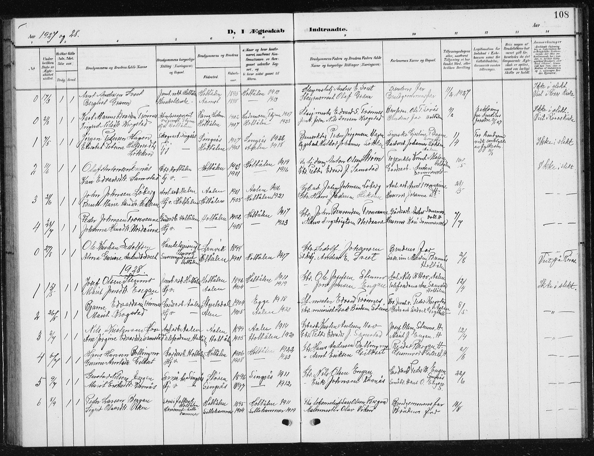 Ministerialprotokoller, klokkerbøker og fødselsregistre - Sør-Trøndelag, SAT/A-1456/685/L0979: Parish register (copy) no. 685C04, 1908-1933, p. 108