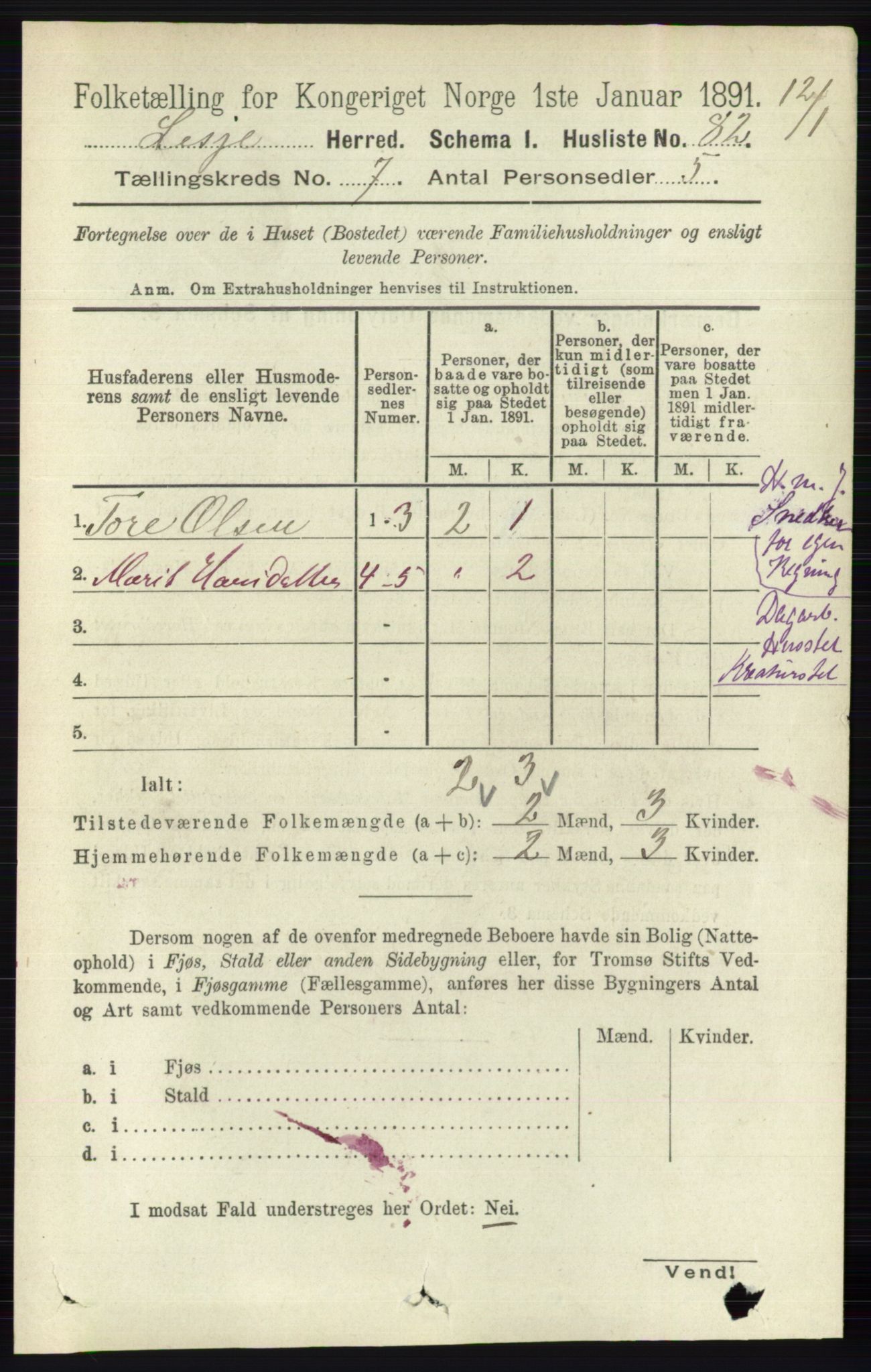 RA, 1891 census for 0512 Lesja, 1891, p. 2489