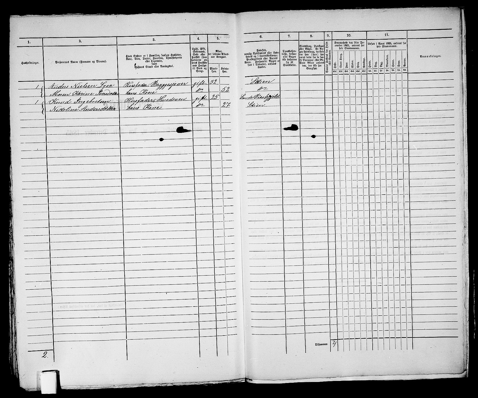 RA, 1865 census for Skien, 1865, p. 818